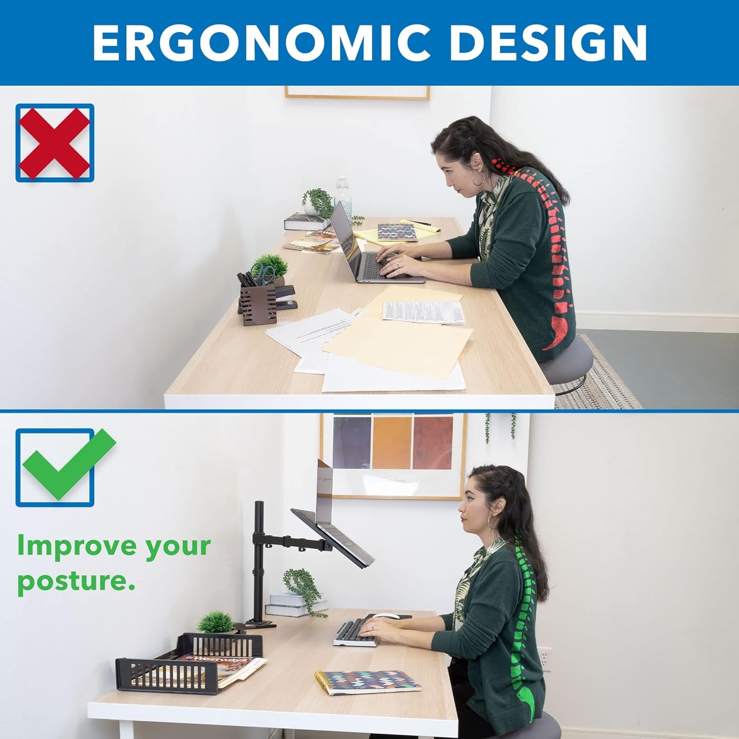 image:imageMountIt Laptop Desk Mount Fully Adjustable Ergonomic Laptop Arm with Vented Tray Cable Management Clamp and Grommet Base Fits Laptops up to 17 Inches BlackBlack