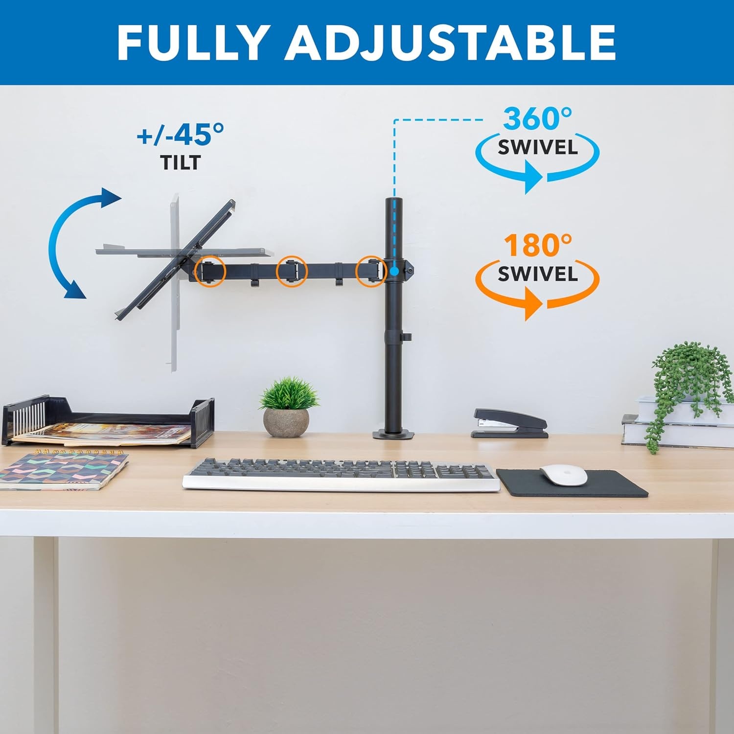 image:imageMountIt Laptop Desk Mount Fully Adjustable Ergonomic Laptop Arm with Vented Tray Cable Management Clamp and Grommet Base Fits Laptops up to 17 Inches BlackBlack