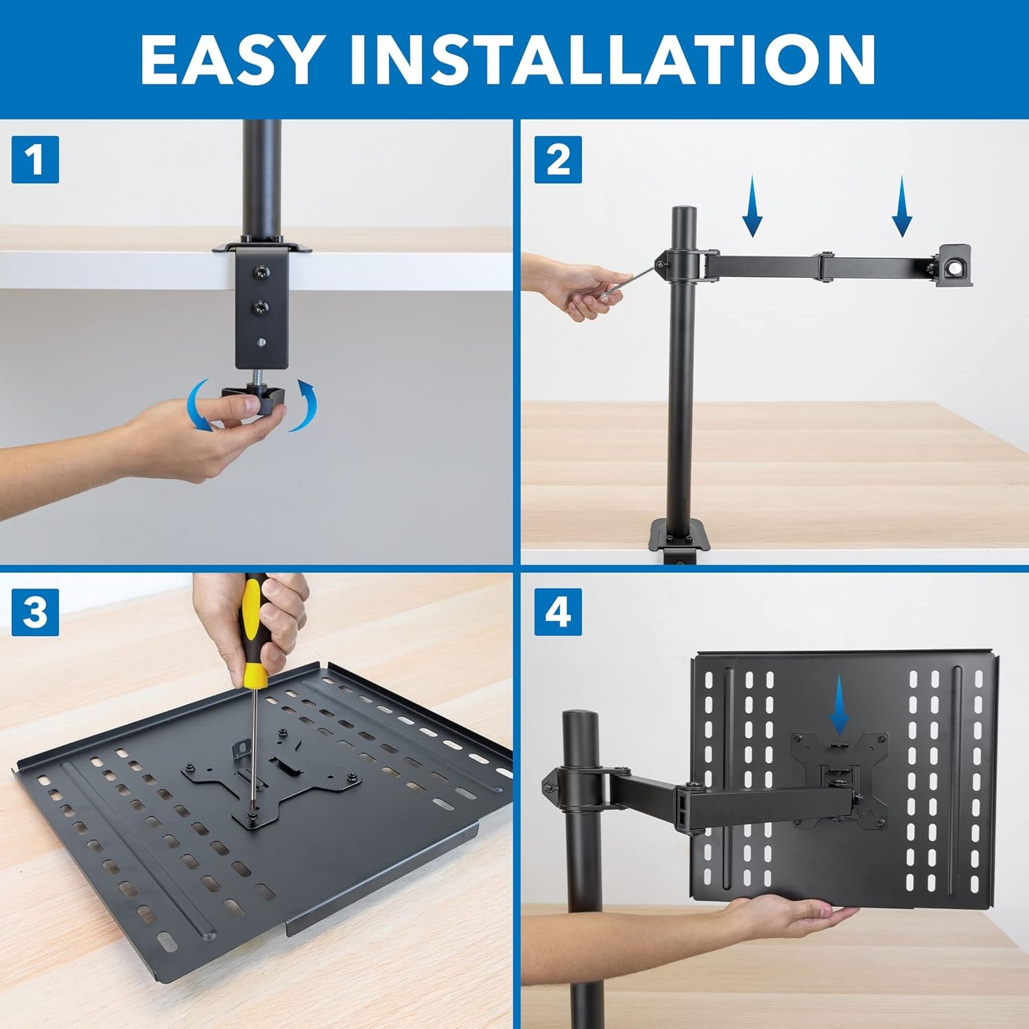 image:imageMountIt Laptop Desk Mount Fully Adjustable Ergonomic Laptop Arm with Vented Tray Cable Management Clamp and Grommet Base Fits Laptops up to 17 Inches BlackBlack