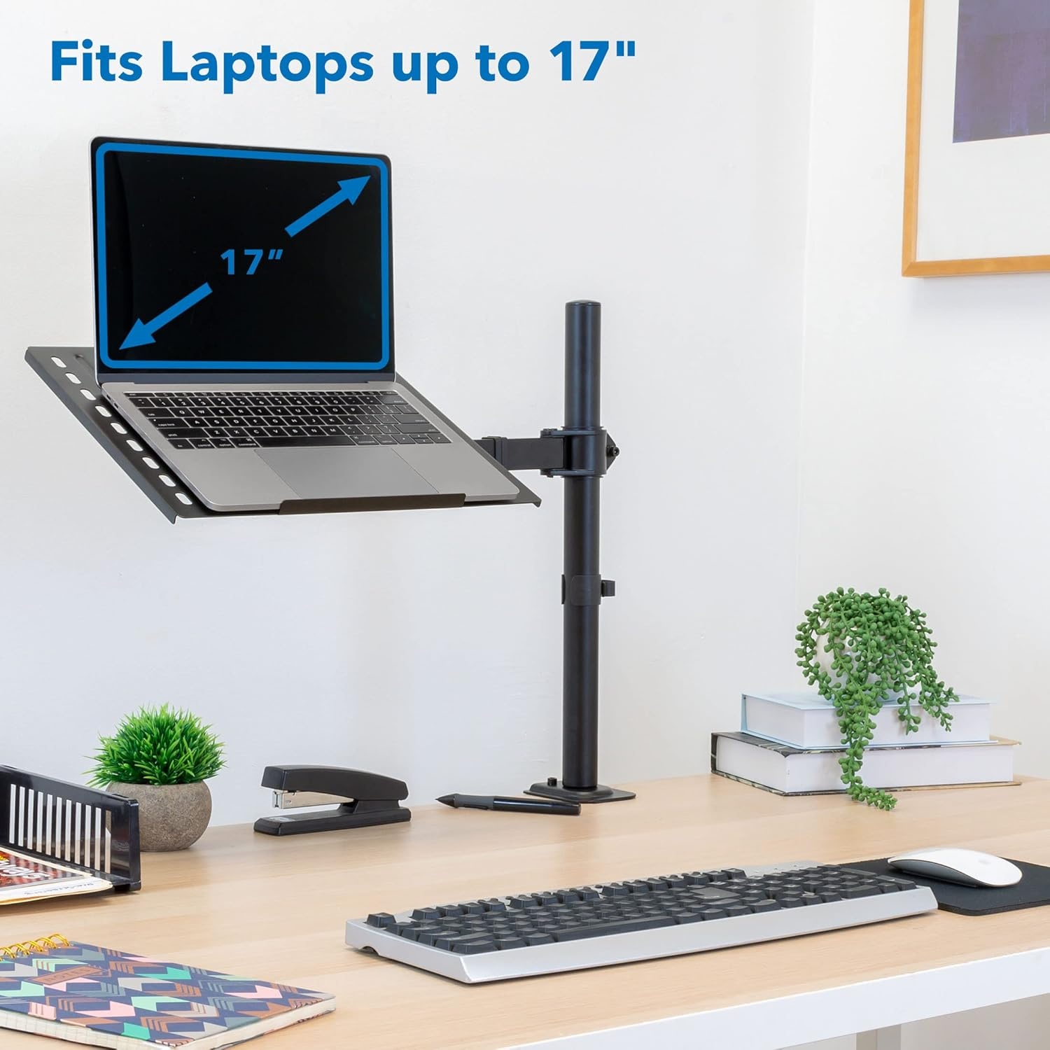 image:imageMountIt Laptop Desk Mount Fully Adjustable Ergonomic Laptop Arm with Vented Tray Cable Management Clamp and Grommet Base Fits Laptops up to 17 Inches BlackBlack