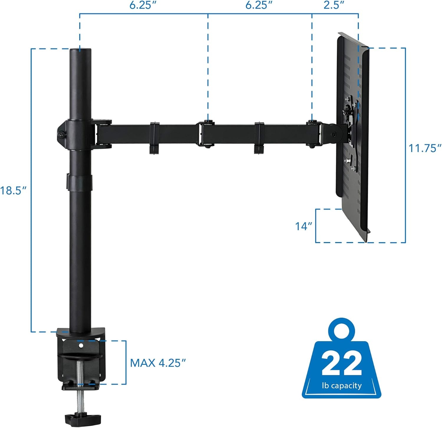 image:imageMountIt Laptop Desk Mount with Pole Height Adjustable Laptop Stand Mount for Desk with Vented Tray Full Motion Laptop Arm for 1117 Inch Laptops 22 lb Capacity Clamp or Grommet Base