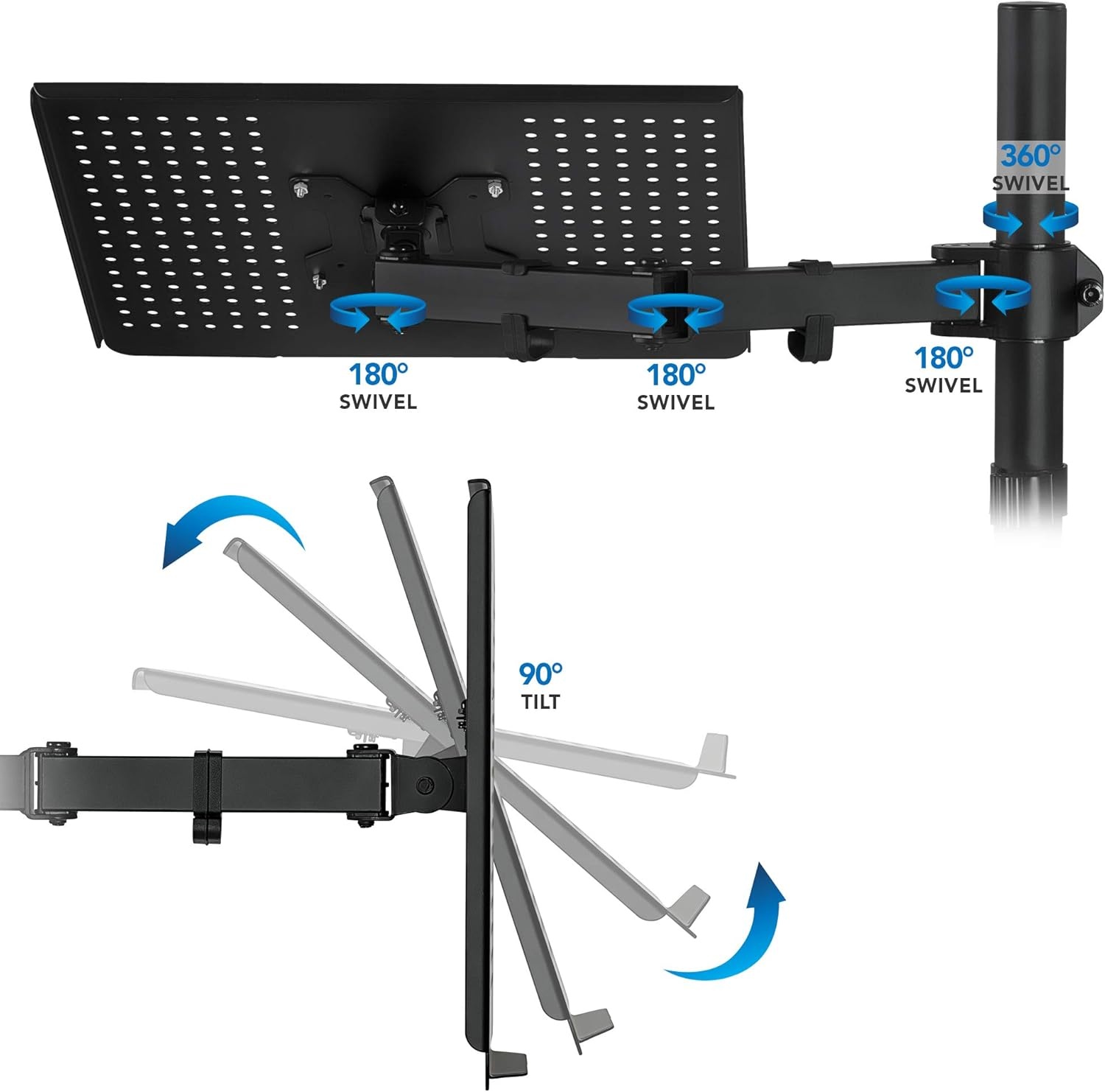 image:imageMountIt Laptop Desk Mount with Pole Height Adjustable Laptop Stand Mount for Desk with Vented Tray Full Motion Laptop Arm for 1117 Inch Laptops 22 lb Capacity Clamp or Grommet Base