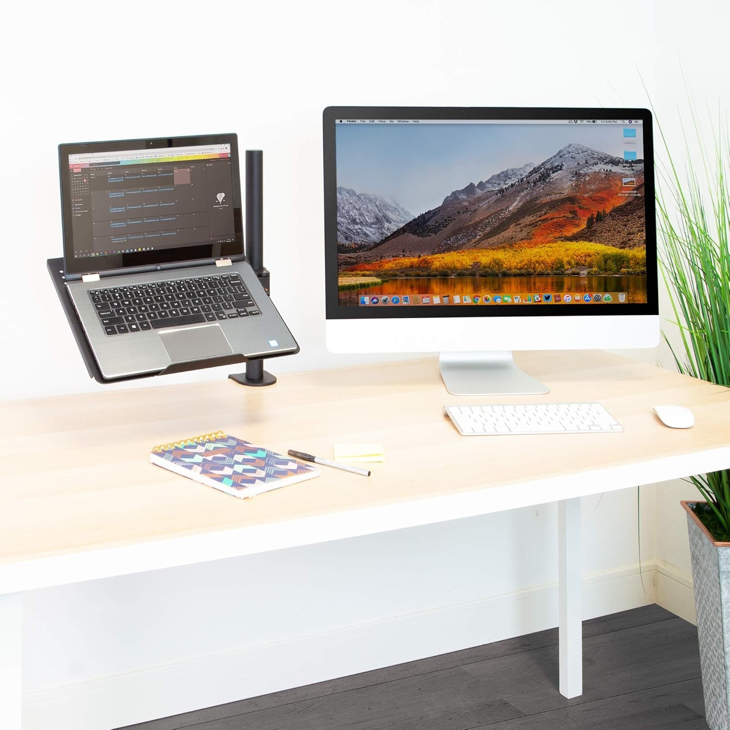image:imageMountIt Laptop Desk Mount with Pole Height Adjustable Laptop Stand Mount for Desk with Vented Tray Full Motion Laptop Arm for 1117 Inch Laptops 22 lb Capacity Clamp or Grommet Base