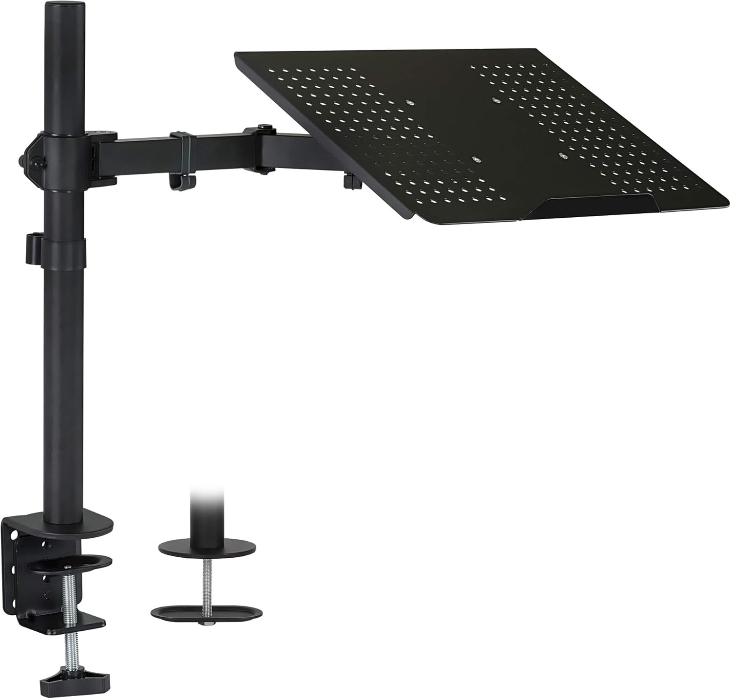 image:imageMountIt Laptop Desk Mount with Pole Height Adjustable Laptop Stand Mount for Desk with Vented Tray Full Motion Laptop Arm for 1117 Inch Laptops 22 lb Capacity Clamp or Grommet Base
