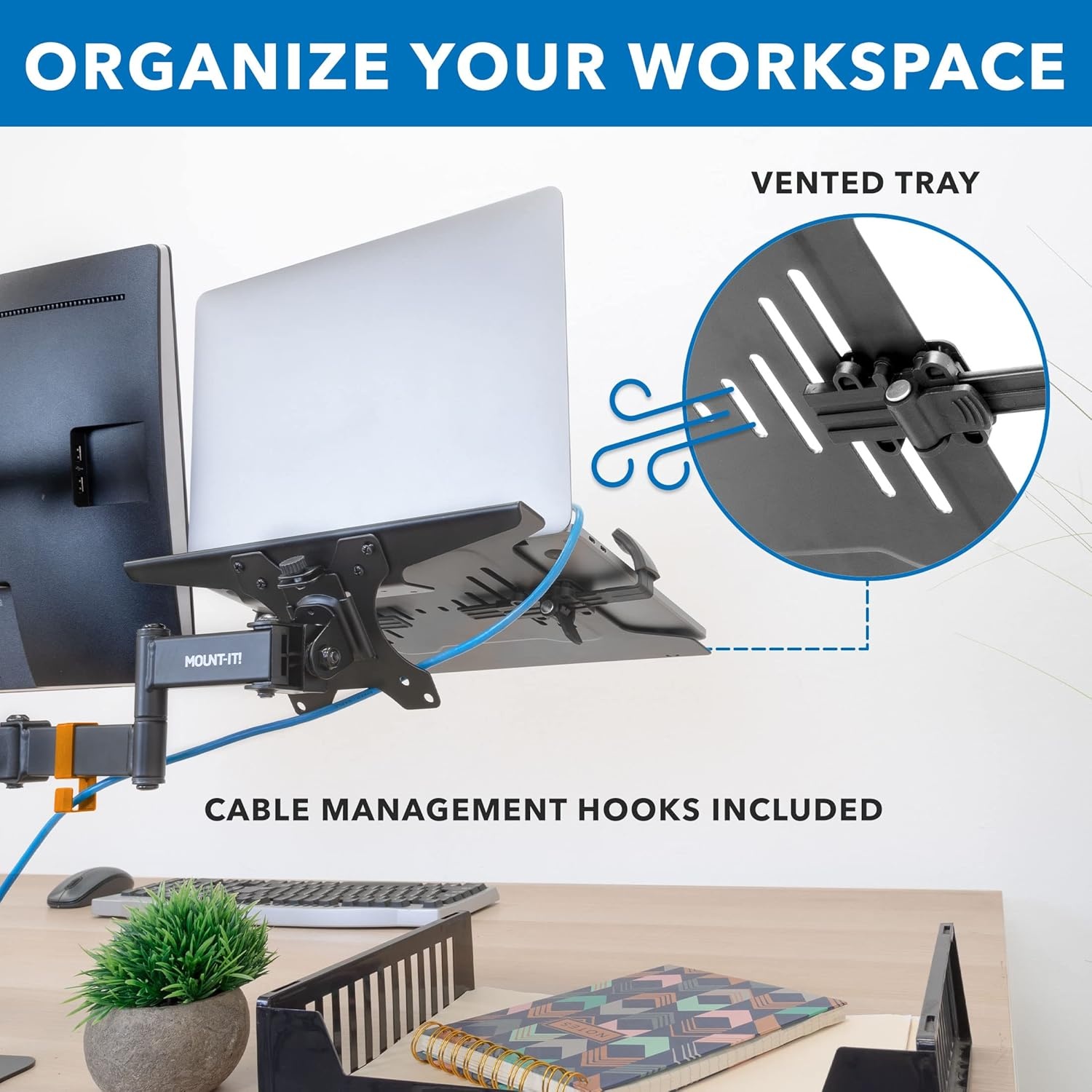 image:imageMountIt Laptop Pole Mount Tray Full Motion Laptop Mount Fits Up to 156 Laptops Universal Adjustable Steel Notebook Stand for Add On to Monitor Mounts