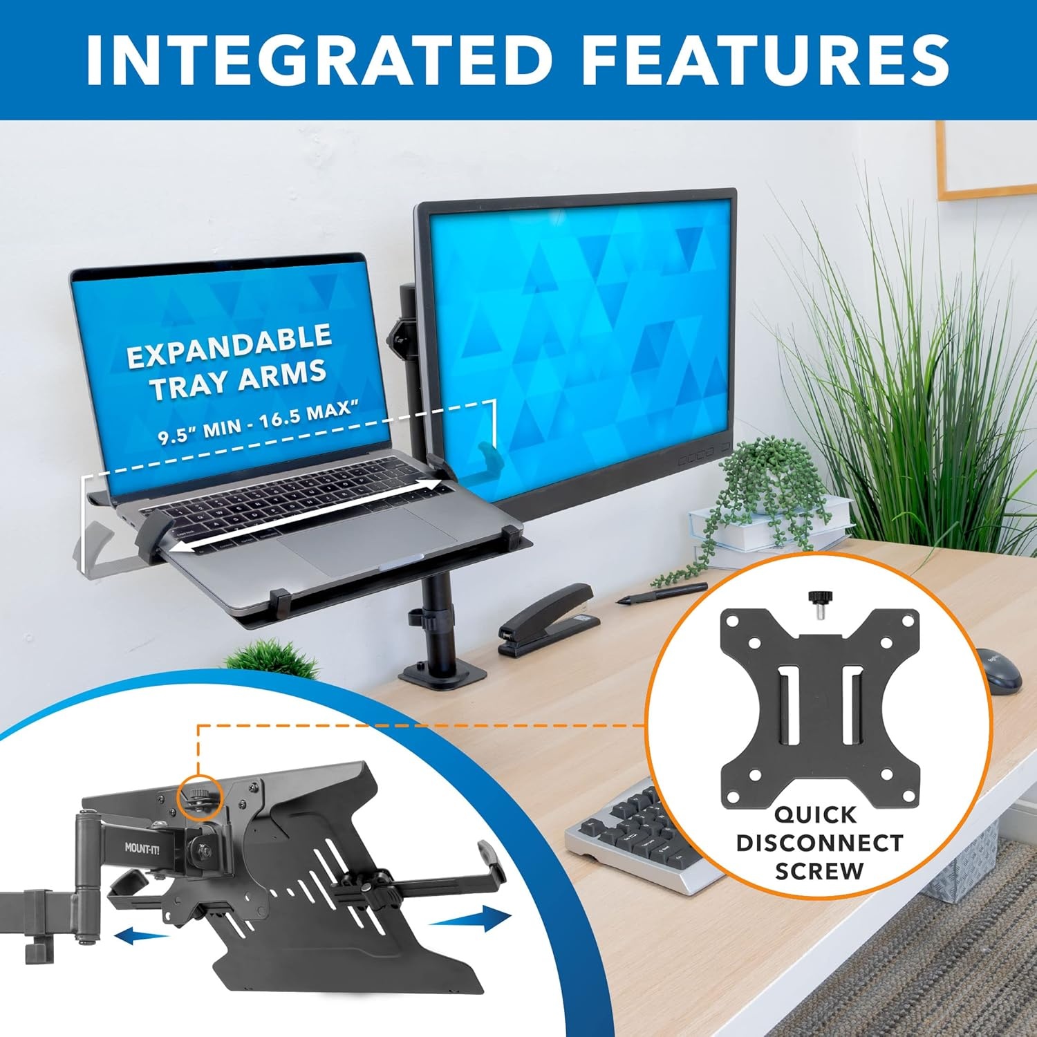 image:imageMountIt Laptop Pole Mount Tray Full Motion Laptop Mount Fits Up to 156 Laptops Universal Adjustable Steel Notebook Stand for Add On to Monitor Mounts