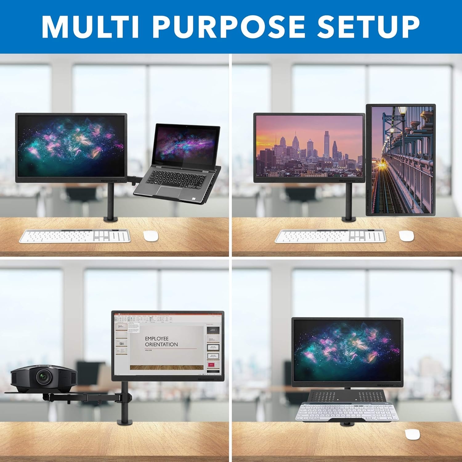 image:imageMountIt Laptop and Monitor Desk Mount with Adjustable Arms Laptop Tray for Laptops up to 17 and Monitors 1327 VESA 75x75 100x100 Compatible Dual Arm Stand with Clamp or Grommet Base