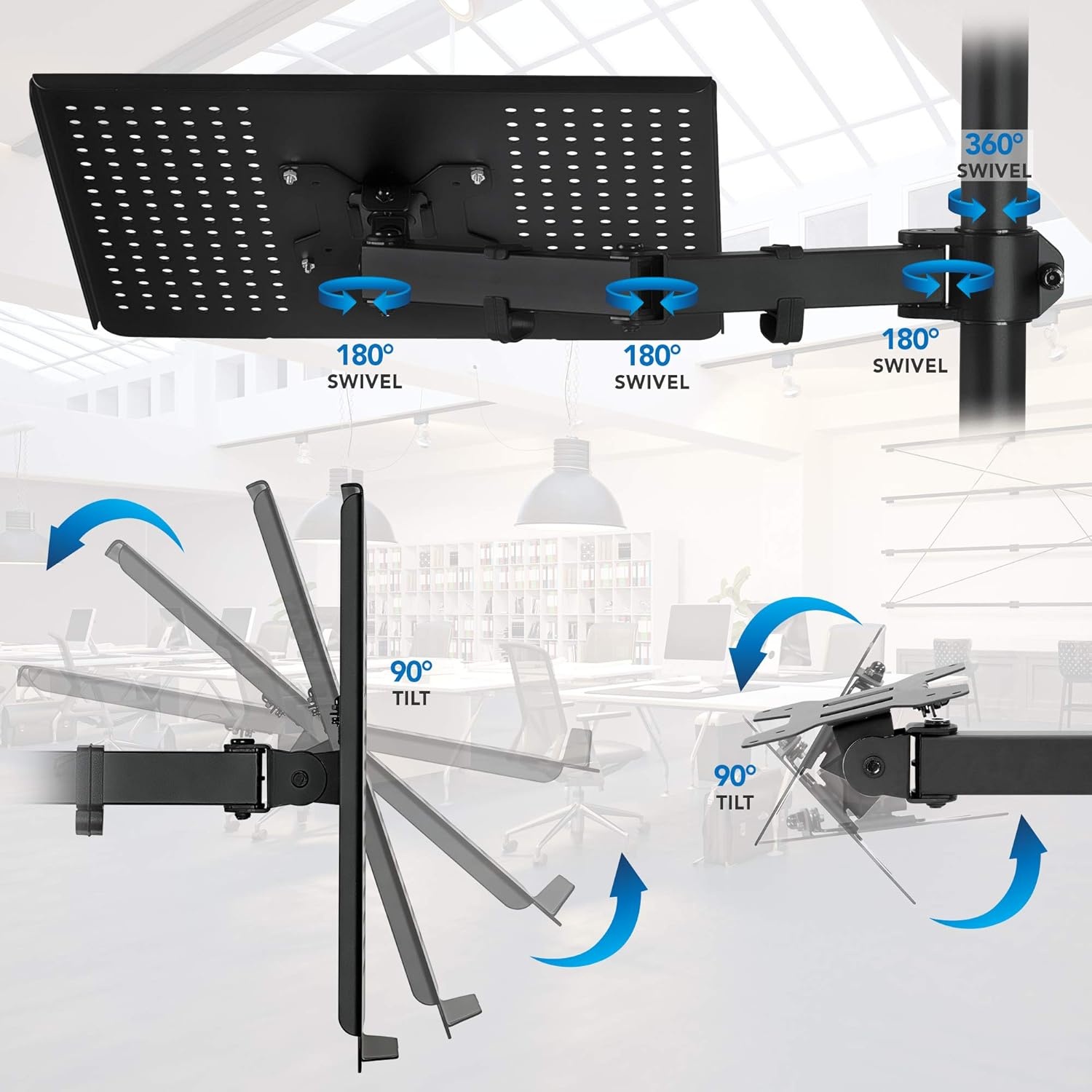 image:imageMountIt Laptop and Monitor Desk Mount with Adjustable Arms Laptop Tray for Laptops up to 17 and Monitors 1327 VESA 75x75 100x100 Compatible Dual Arm Stand with Clamp or Grommet Base