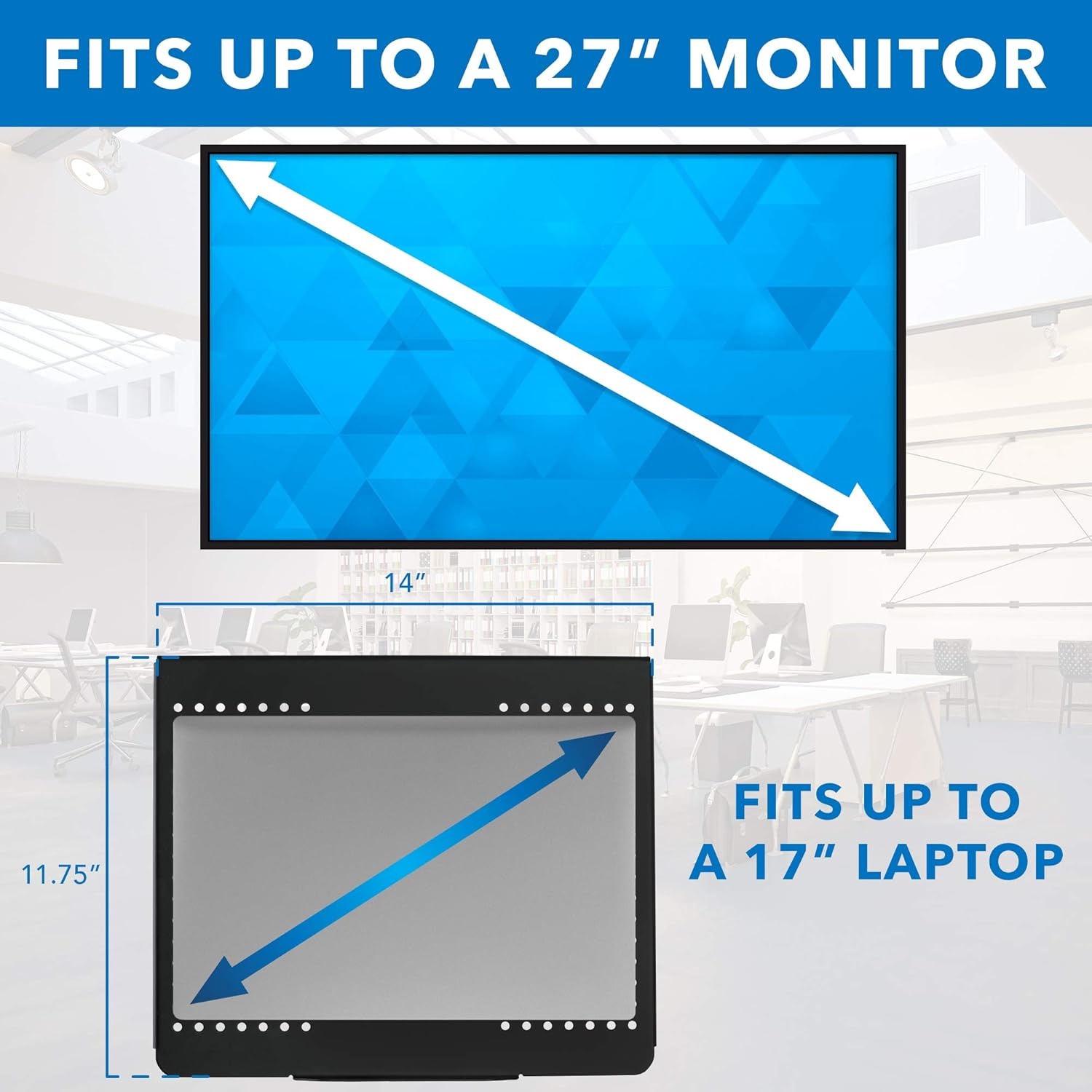 image:imageMountIt Laptop and Monitor Desk Mount with Adjustable Arms Laptop Tray for Laptops up to 17 and Monitors 1327 VESA 75x75 100x100 Compatible Dual Arm Stand with Clamp or Grommet Base