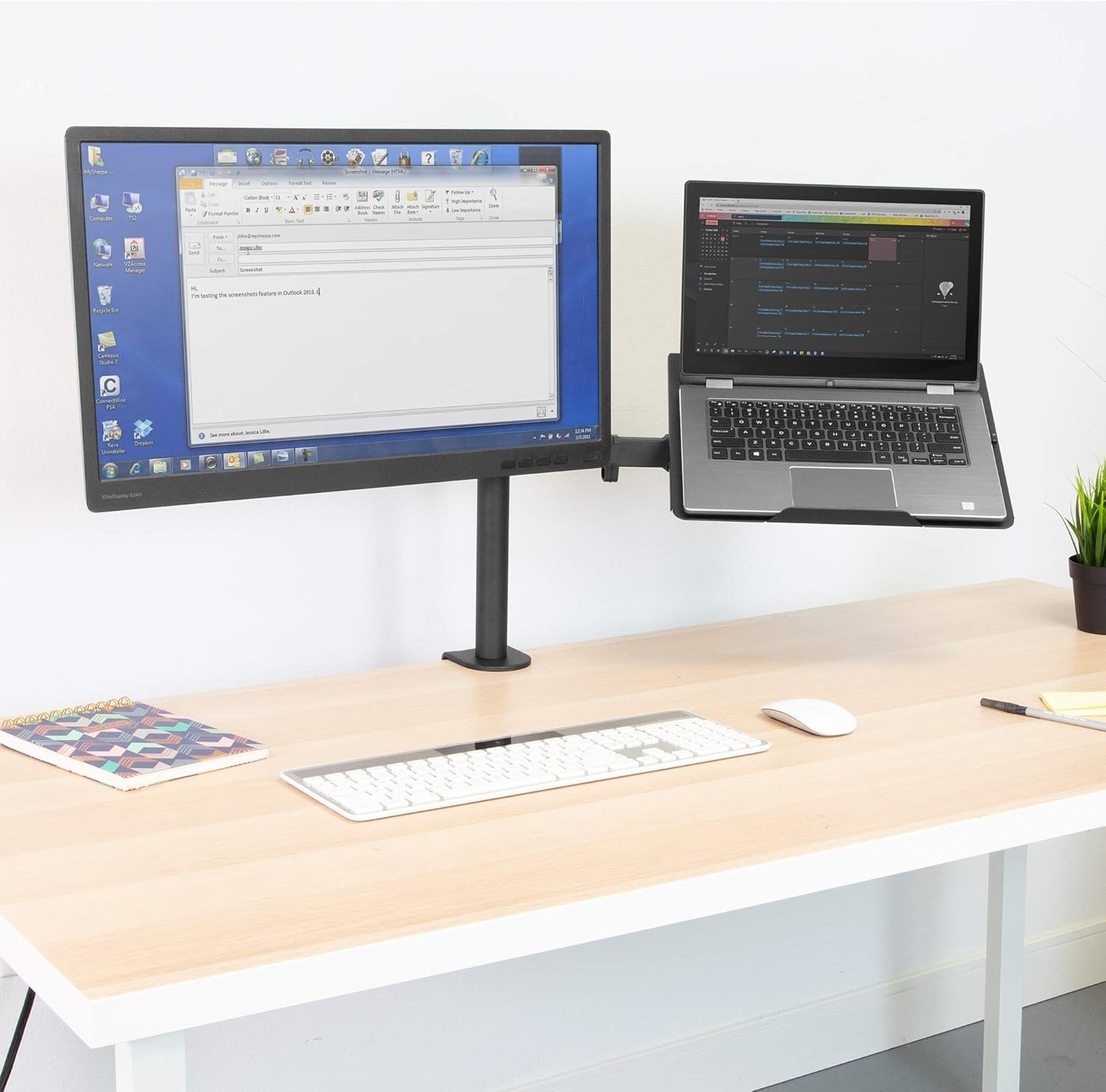 image:imageMountIt Laptop and Monitor Desk Mount with Adjustable Arms Laptop Tray for Laptops up to 17 and Monitors 1327 VESA 75x75 100x100 Compatible Dual Arm Stand with Clamp or Grommet Base