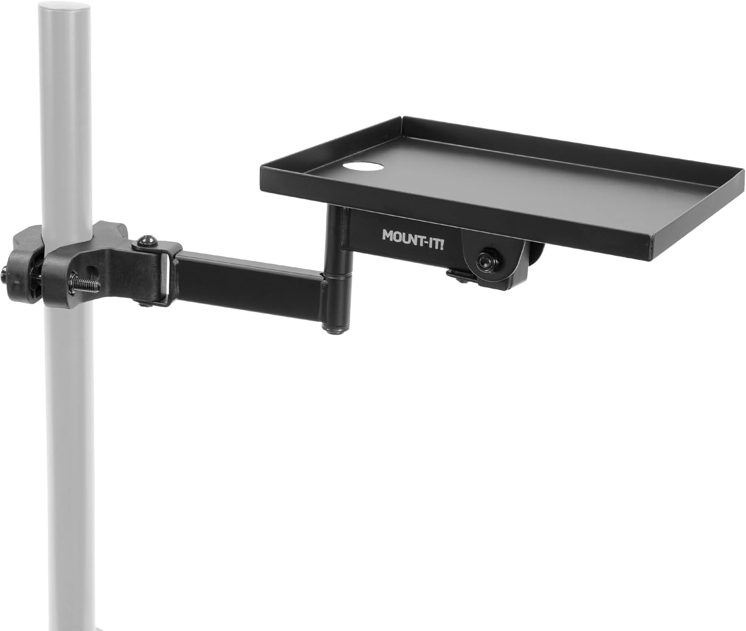 image:imageMountIt Printer Pole Mount for Thermal Label Printers Full Motion Arm with Rotating Tray Holds up to 11 lbs Swivel Rotate and Tilt Clamp Connection Arm Mount for Label Makers