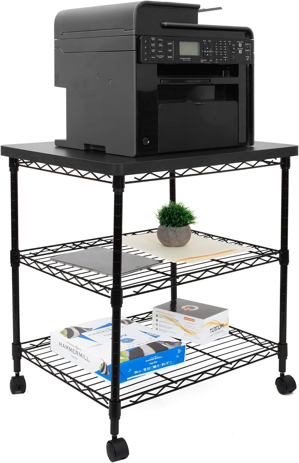 image:imageMountIt Printer Stand With Wheels 3Tier Large Printer Cart With Storage Shelves For 3D amp Laser Printer Scanner Heat Press Rolling Metal Utility Table For Home and Office Use 200 Lbs Capacity3Tier