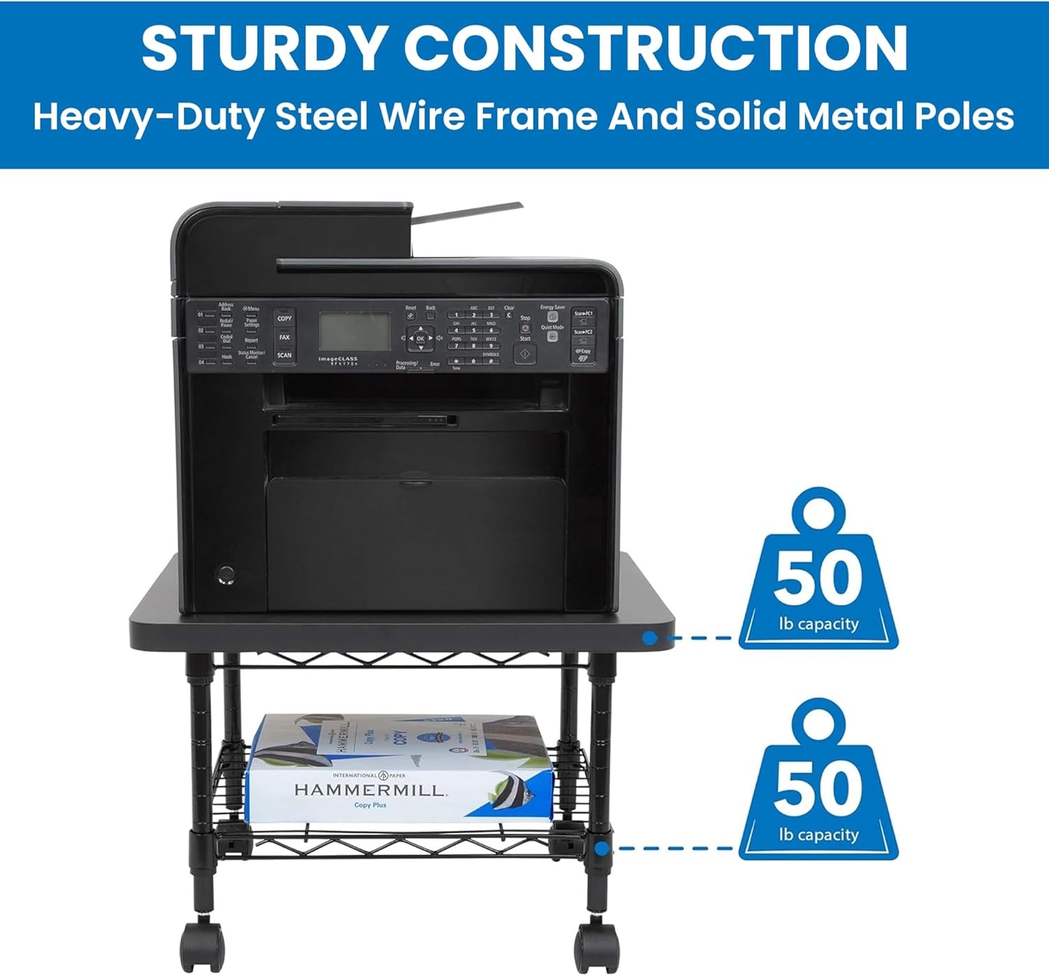 image:imageMountIt Printer Stand With Wheels 3Tier Large Printer Cart With Storage Shelves For 3D amp Laser Printer Scanner Heat Press Rolling Metal Utility Table For Home and Office Use 200 Lbs Capacity2Tier