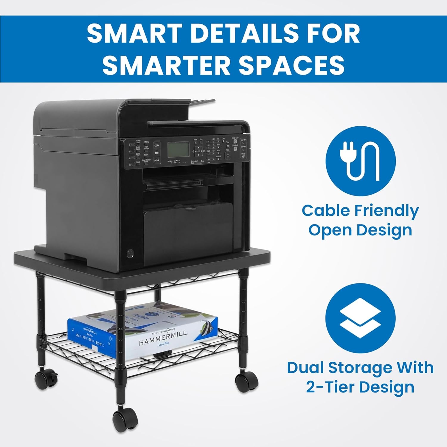 image:imageMountIt Printer Stand With Wheels 3Tier Large Printer Cart With Storage Shelves For 3D amp Laser Printer Scanner Heat Press Rolling Metal Utility Table For Home and Office Use 200 Lbs Capacity2Tier