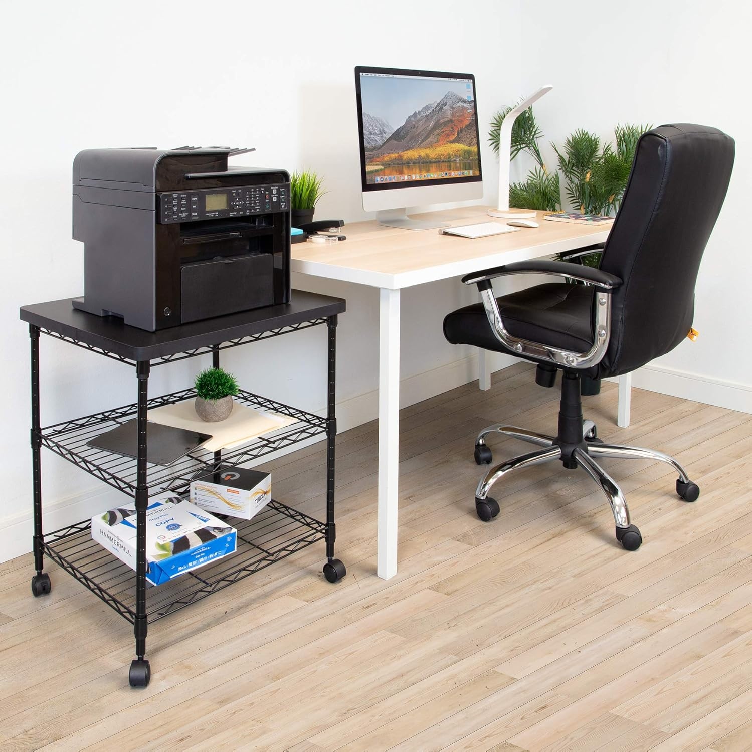image:imageMountIt Printer Stand With Wheels 3Tier Large Printer Cart With Storage Shelves For 3D amp Laser Printer Scanner Heat Press Rolling Metal Utility Table For Home and Office Use 200 Lbs Capacity3Tier