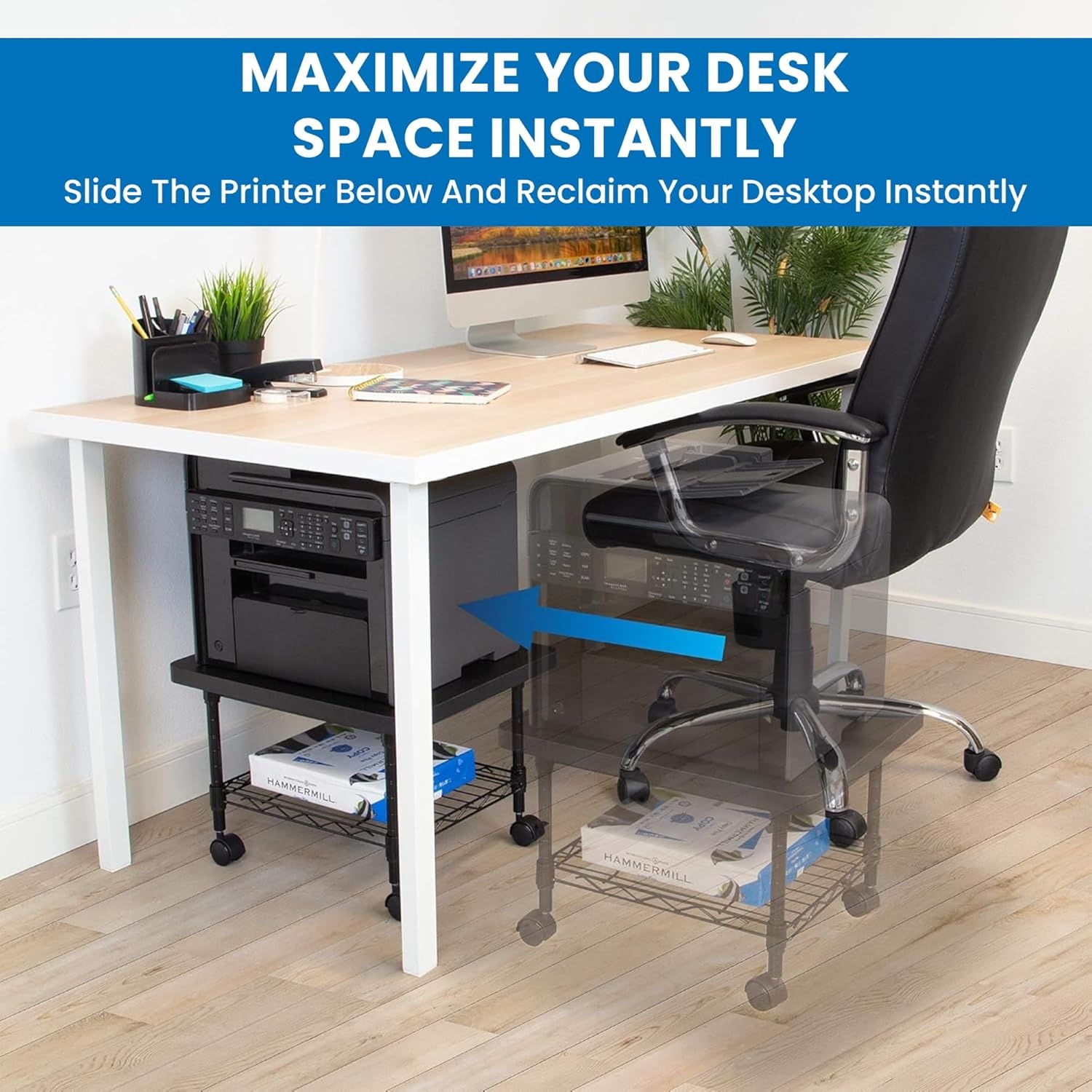 image:imageMountIt Printer Stand With Wheels 3Tier Large Printer Cart With Storage Shelves For 3D amp Laser Printer Scanner Heat Press Rolling Metal Utility Table For Home and Office Use 200 Lbs Capacity2Tier