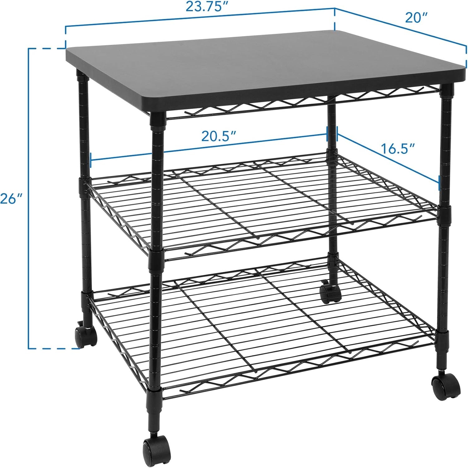 image:imageMountIt Printer Stand With Wheels 3Tier Large Printer Cart With Storage Shelves For 3D amp Laser Printer Scanner Heat Press Rolling Metal Utility Table For Home and Office Use 200 Lbs Capacity3Tier