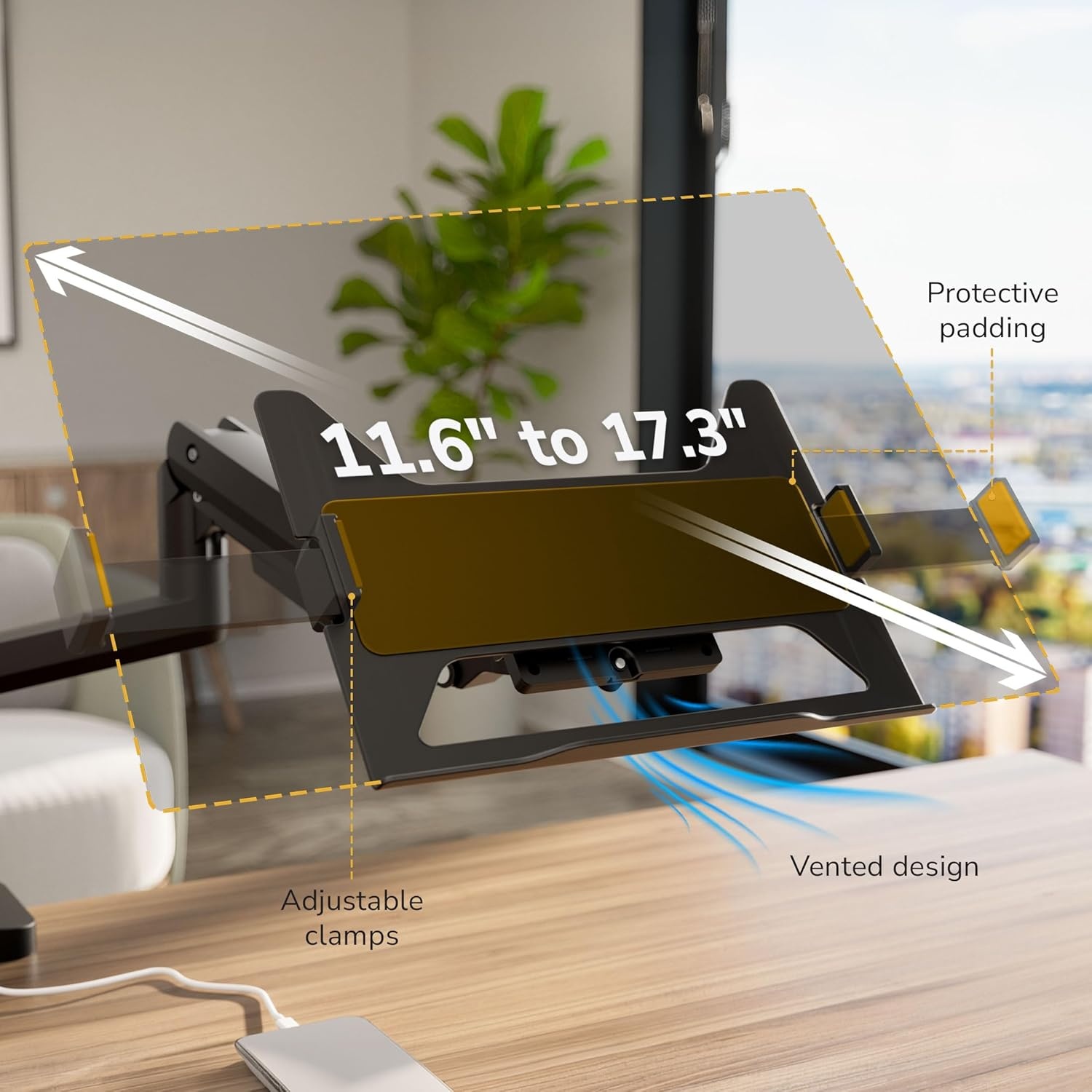 image:imageMountIt Proflex Series Premium Laptop Desk Mount with Pole Gas Spring Arm Fits 116173 Laptops up to 198 lbs USB 30 amp USBC Ports Full Motion TiltSwivel Clamp or Grommet