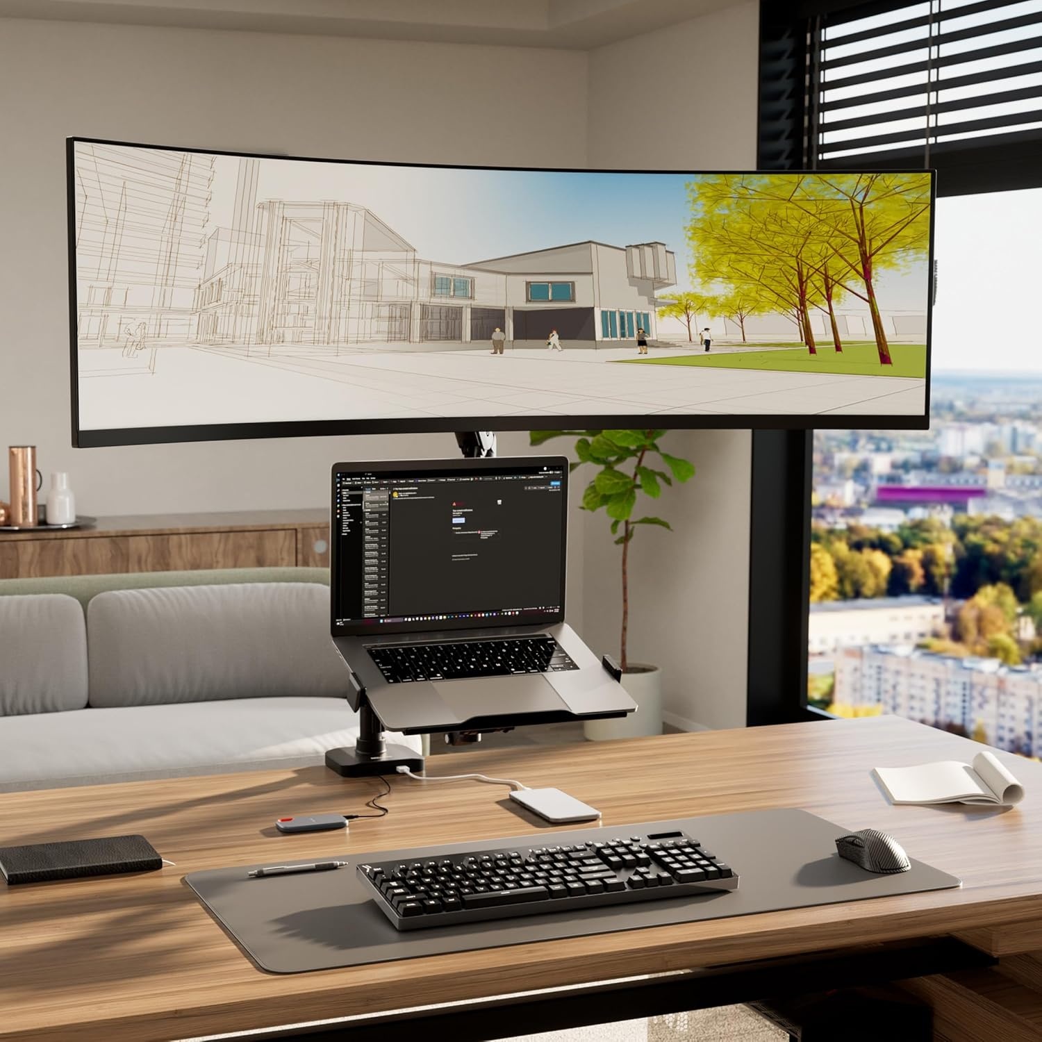 image:imageMountIt Proflex Series Premium Monitor and Laptop Mount with Pole Gas Spring Arm Supports 1749 Ultrawide Monitors amp 116173 Laptops up to 44 lbs USB 30 amp USBC Full Motion
