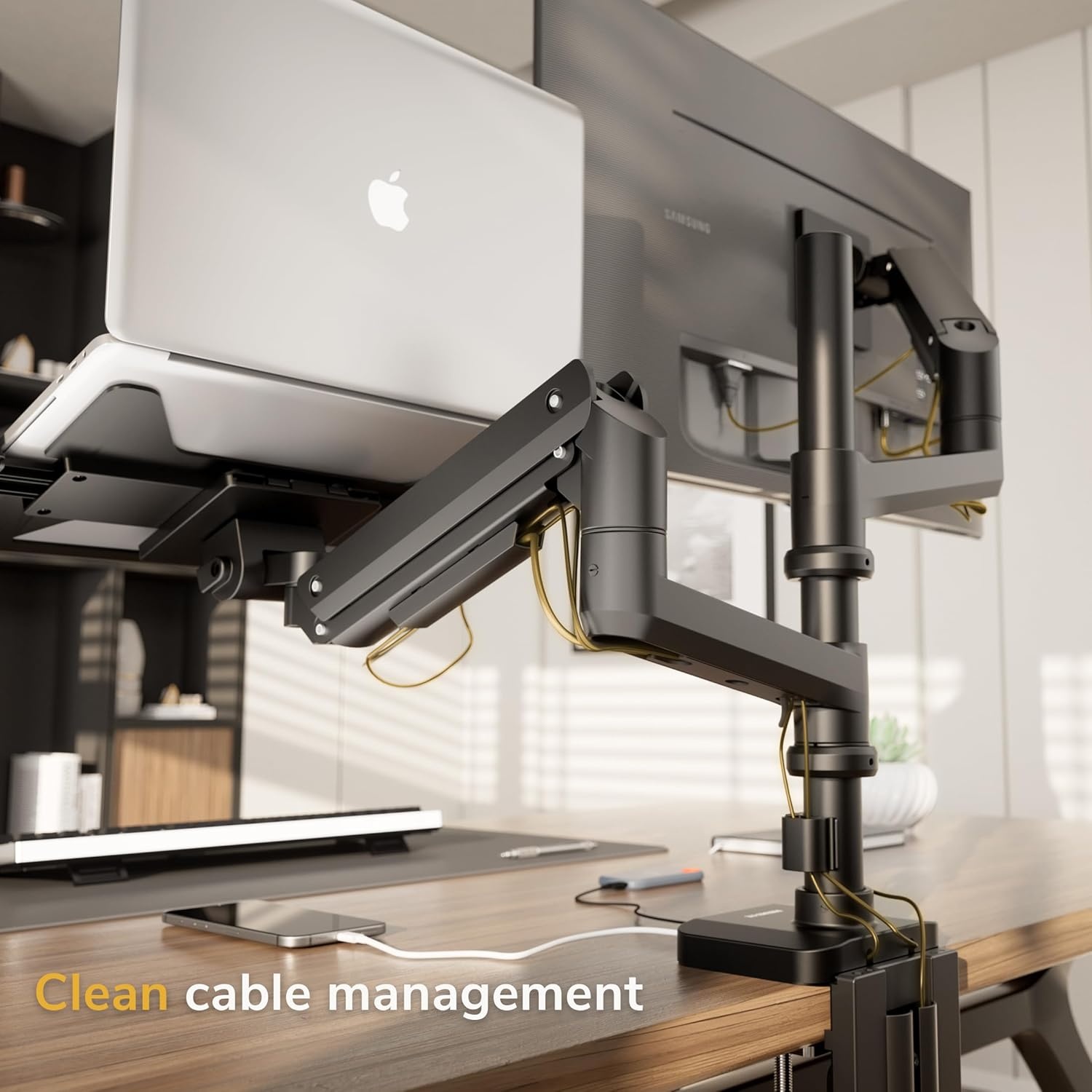 image:imageMountIt Proflex Series Premium Monitor and Laptop Mount with Pole Gas Spring Arm Supports 1749 Ultrawide Monitors amp 116173 Laptops up to 44 lbs USB 30 amp USBC Full Motion