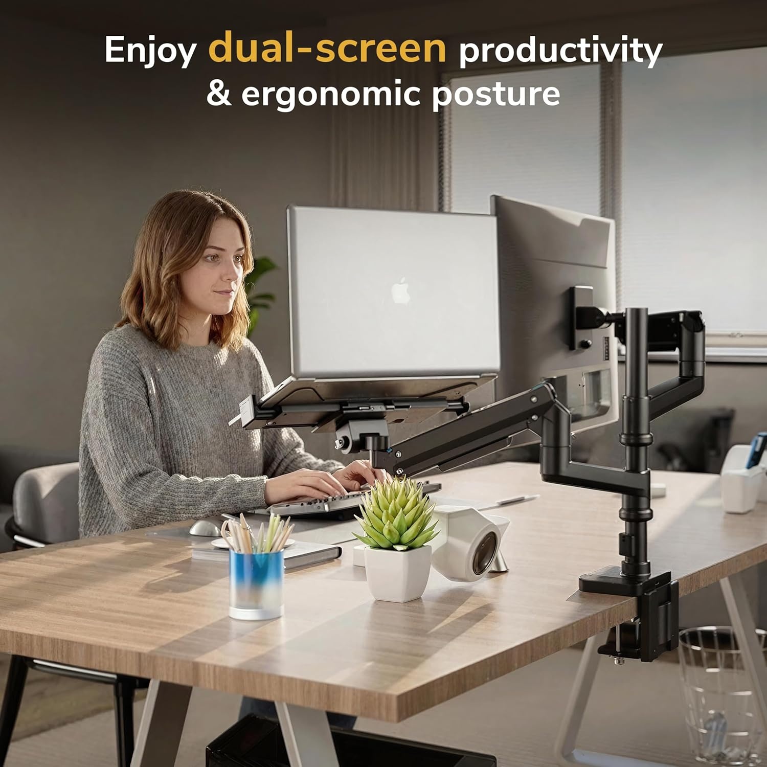 image:imageMountIt Proflex Series Premium Monitor and Laptop Mount with Pole Gas Spring Arm Supports 1749 Ultrawide Monitors amp 116173 Laptops up to 44 lbs USB 30 amp USBC Full Motion