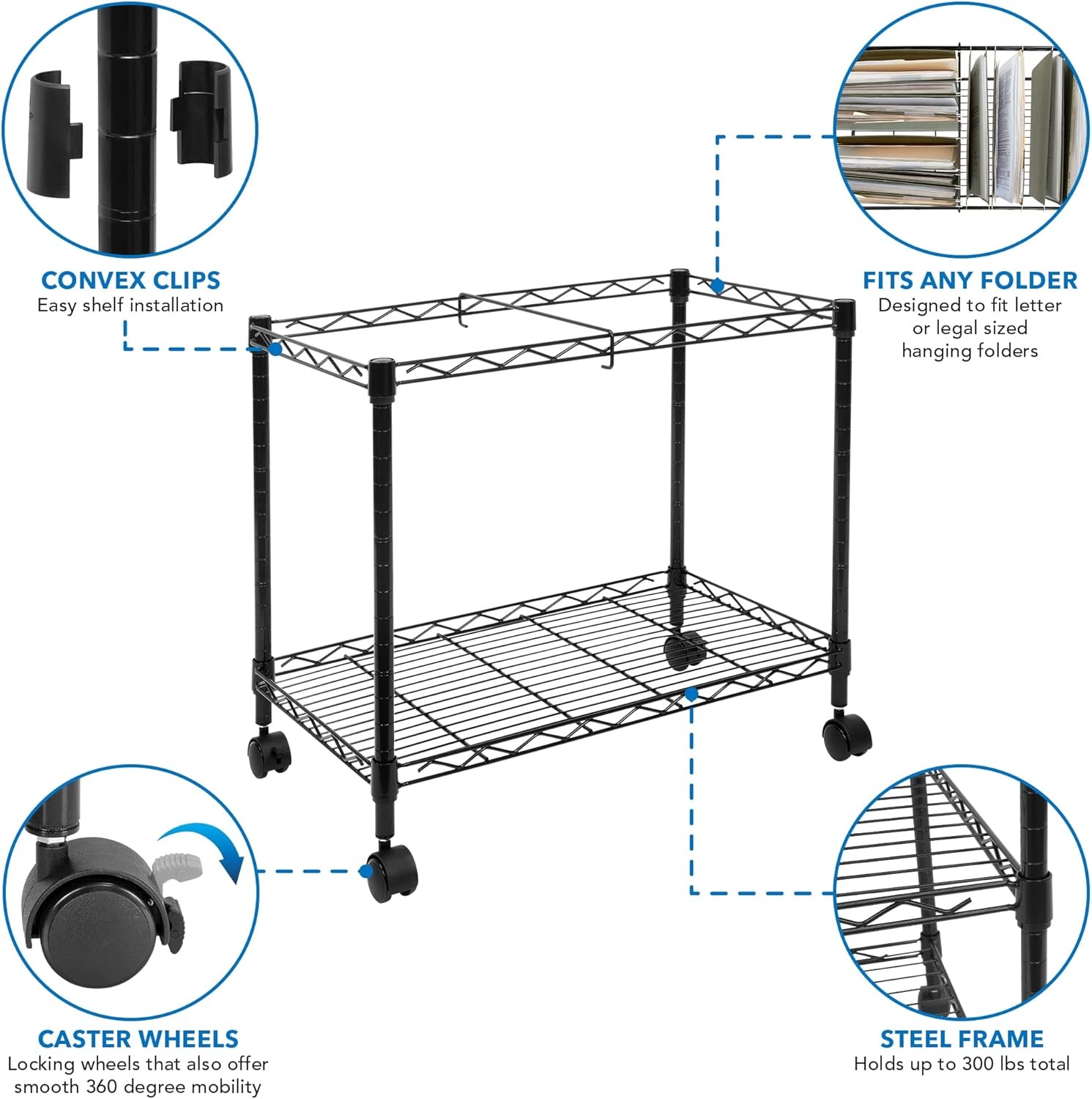 image:imageMountIt Rolling File Cart with Locking Casters Mobile Filing Cabinet for Letter and Legal Size Folders Commercial Grade Steel with Storage Shelf Fits Under Desk Black 23 W x 135 D x 20 H