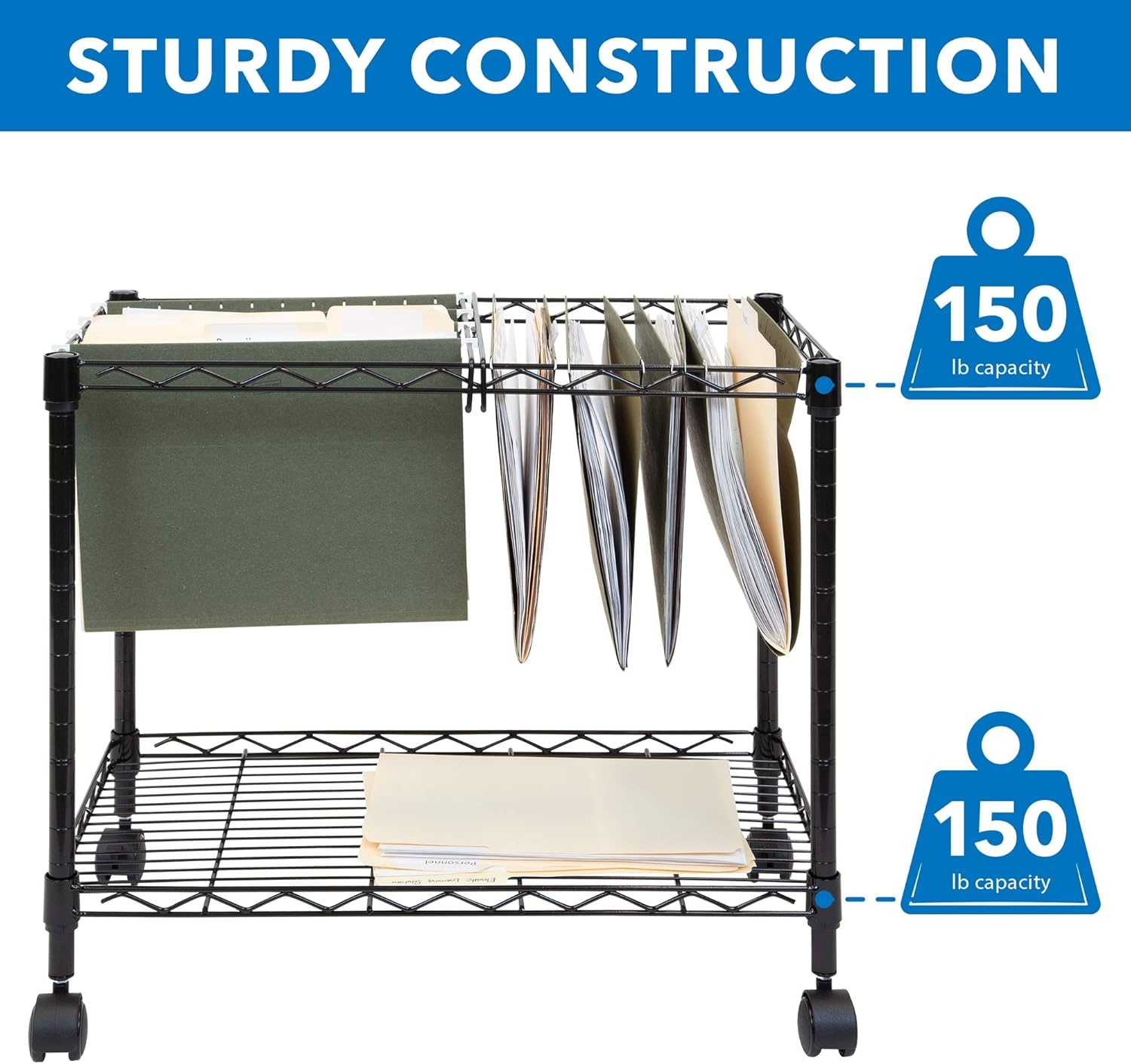image:imageMountIt Rolling File Cart with Locking Casters Mobile Filing Cabinet for Letter and Legal Size Folders Commercial Grade Steel with Storage Shelf Fits Under Desk Black 23 W x 135 D x 20 H