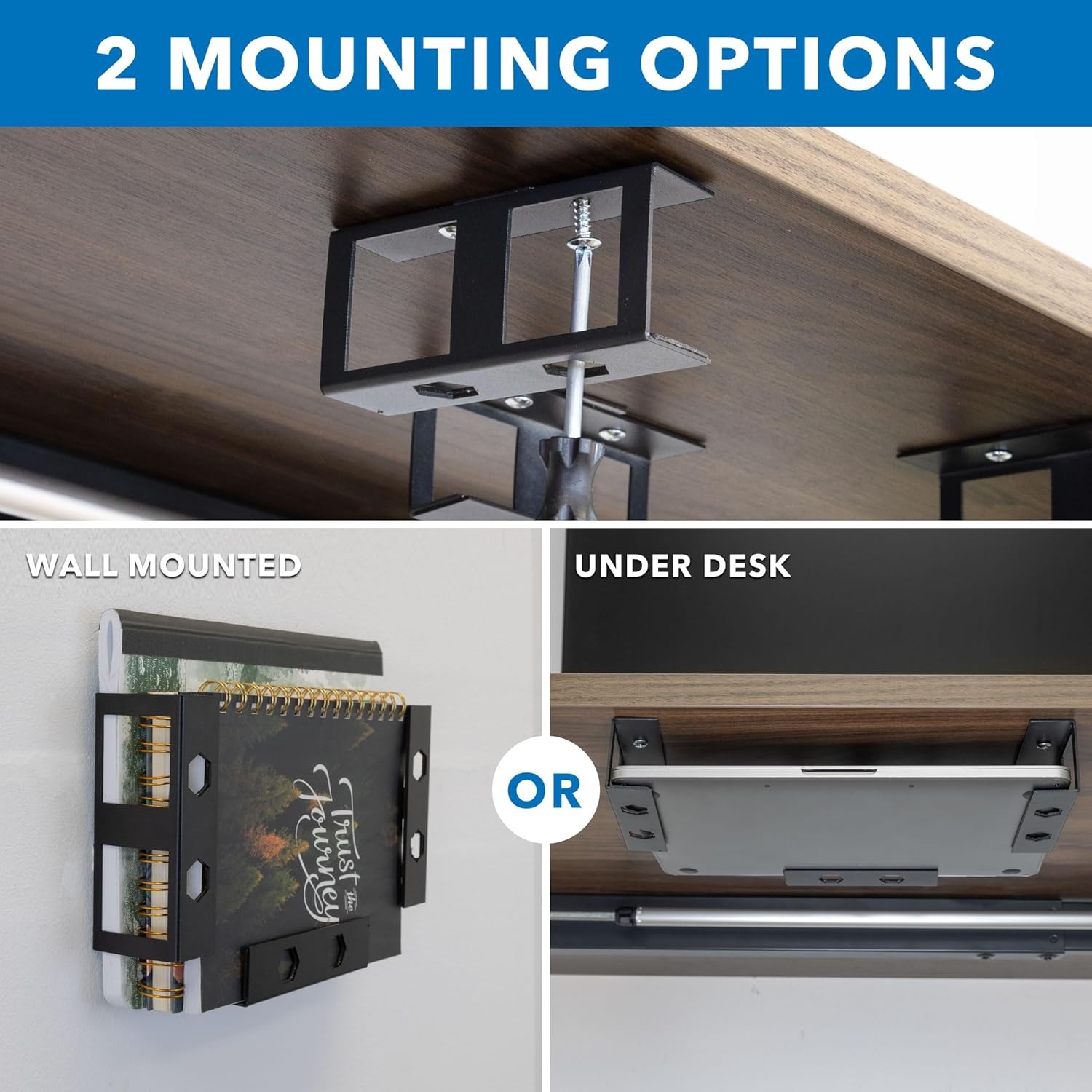 image:imageMountIt Under Desk Laptop Mount Holder Laptop Mount for Desk Space Saver Small Multimedia Device Bracket Underdesk Shelf for Notebook Mac mini MacBook Keyboard Anti Scratch Black