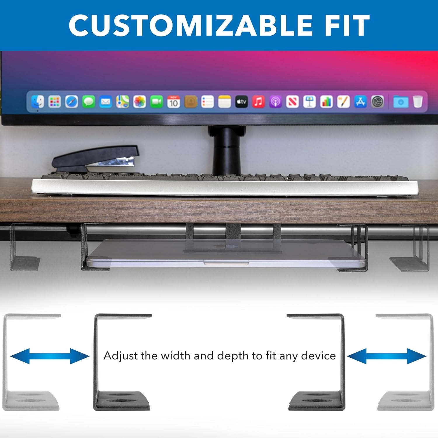 image:imageMountIt Under Desk Laptop Mount Holder Laptop Mount for Desk Space Saver Small Multimedia Device Bracket Underdesk Shelf for Notebook Mac mini MacBook Keyboard Anti Scratch Black