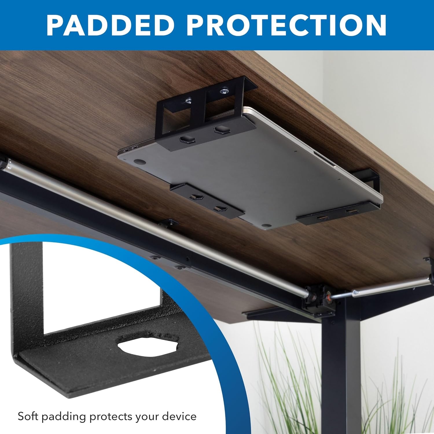 image:imageMountIt Under Desk Laptop Mount Holder Laptop Mount for Desk Space Saver Small Multimedia Device Bracket Underdesk Shelf for Notebook Mac mini MacBook Keyboard Anti Scratch Black