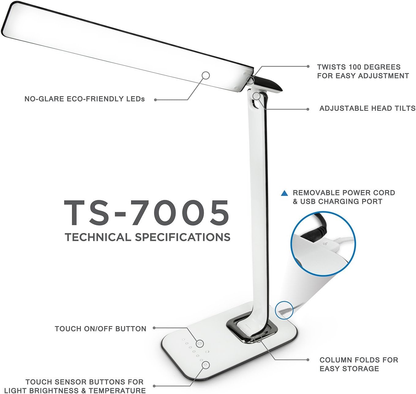 image:imageTurcom LED Desk Lamp With USB Charging Port Dimmable Touch Controls wColor Adjustment Eye Care Task Lamp 5W 1000 LuxMulticolor