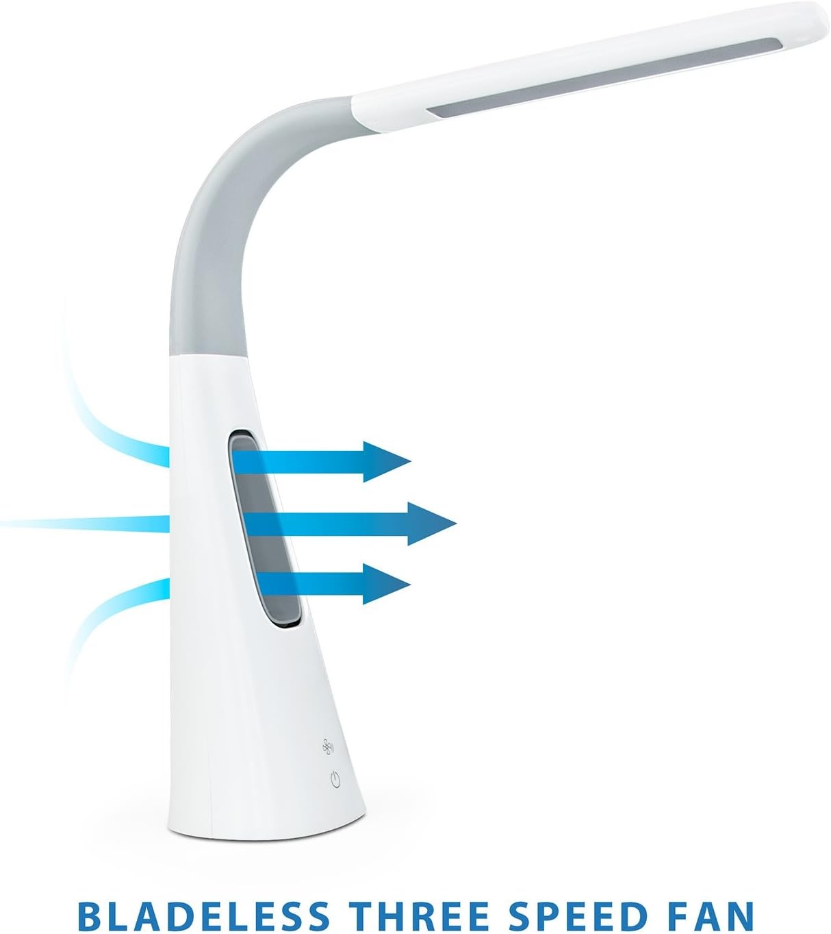 image:imageTurcom LED Desk Lamp with Fan Dimmable Bladeless Quiet Desk Fan with Adjustable Gooseneck Touch Control 3 Speeds and 5 Brightness Levels EyeCaring Reading Light for Office Study Bedroom White