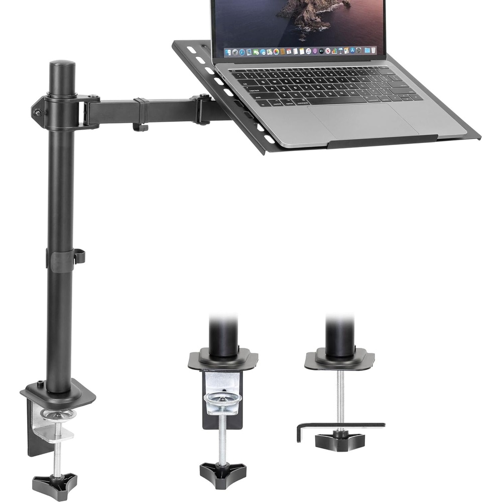 image:imageMountIt Laptop Desk Mount Fully Adjustable Ergonomic Laptop Arm with Vented Tray Cable Management Clamp and Grommet Base Fits Laptops up to 17 Inches BlackBlack