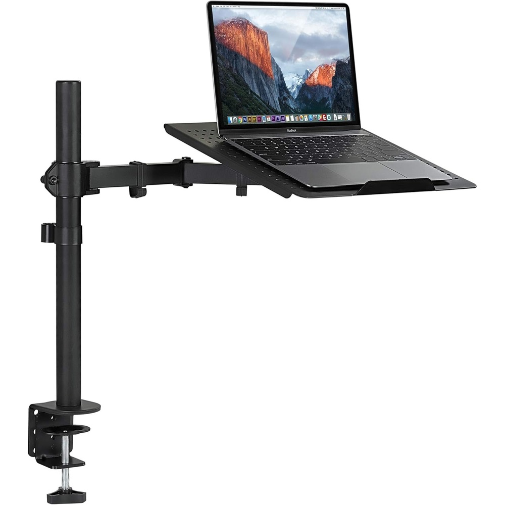 image:imageMountIt Laptop Desk Mount with Pole Height Adjustable Laptop Stand Mount for Desk with Vented Tray Full Motion Laptop Arm for 1117 Inch Laptops 22 lb Capacity Clamp or Grommet Base