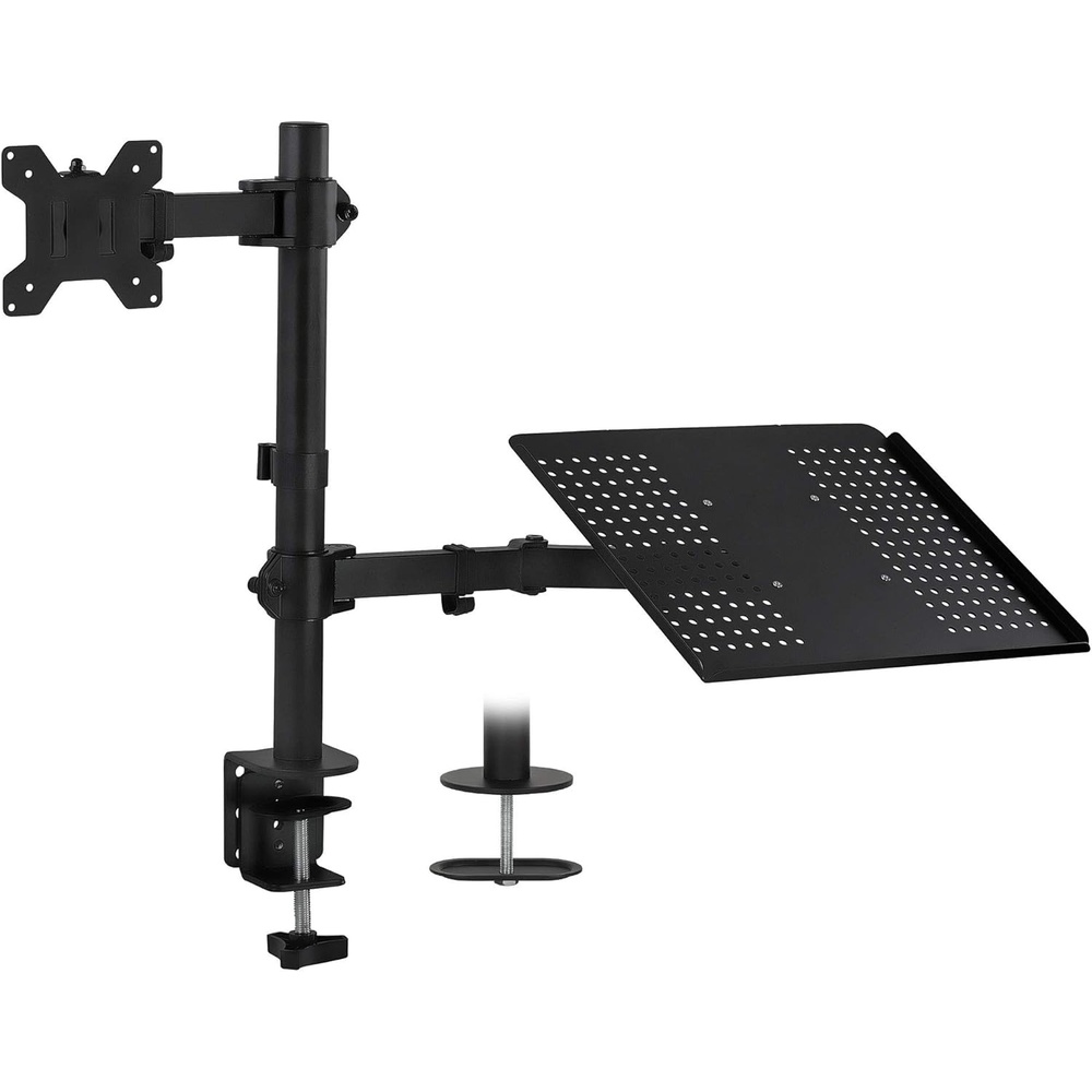 image:imageMountIt Laptop and Monitor Desk Mount with Adjustable Arms Laptop Tray for Laptops up to 17 and Monitors 1327 VESA 75x75 100x100 Compatible Dual Arm Stand with Clamp or Grommet Base