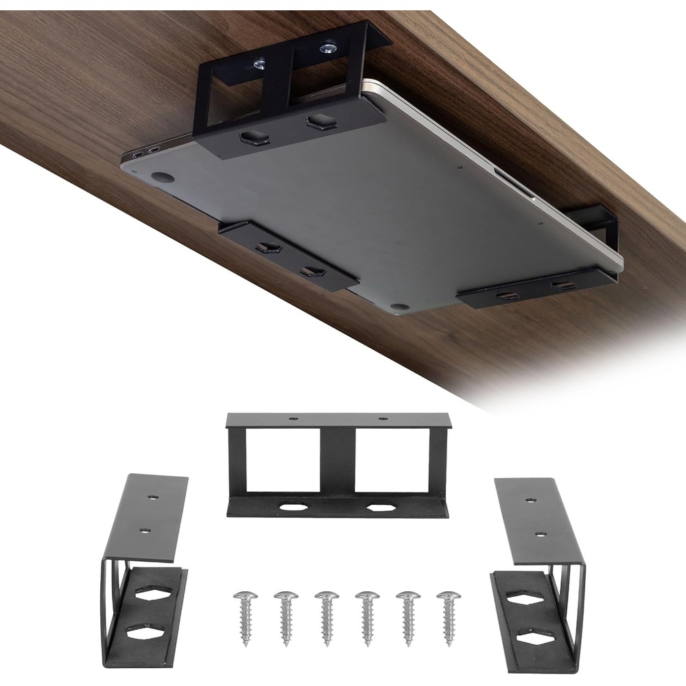 image:imageMountIt Under Desk Laptop Mount Holder Laptop Mount for Desk Space Saver Small Multimedia Device Bracket Underdesk Shelf for Notebook Mac mini MacBook Keyboard Anti Scratch Black