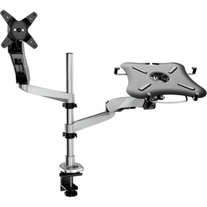image:imageMountIt CLiX Monitor and Laptop Mount with Cooling Fan TAACompliant Gas Spring Arm Desk Mount Fits 1332 Monitor  17 Laptop VESA 75x75 100x100 Full Motion Aluminum Dual Screen Silver