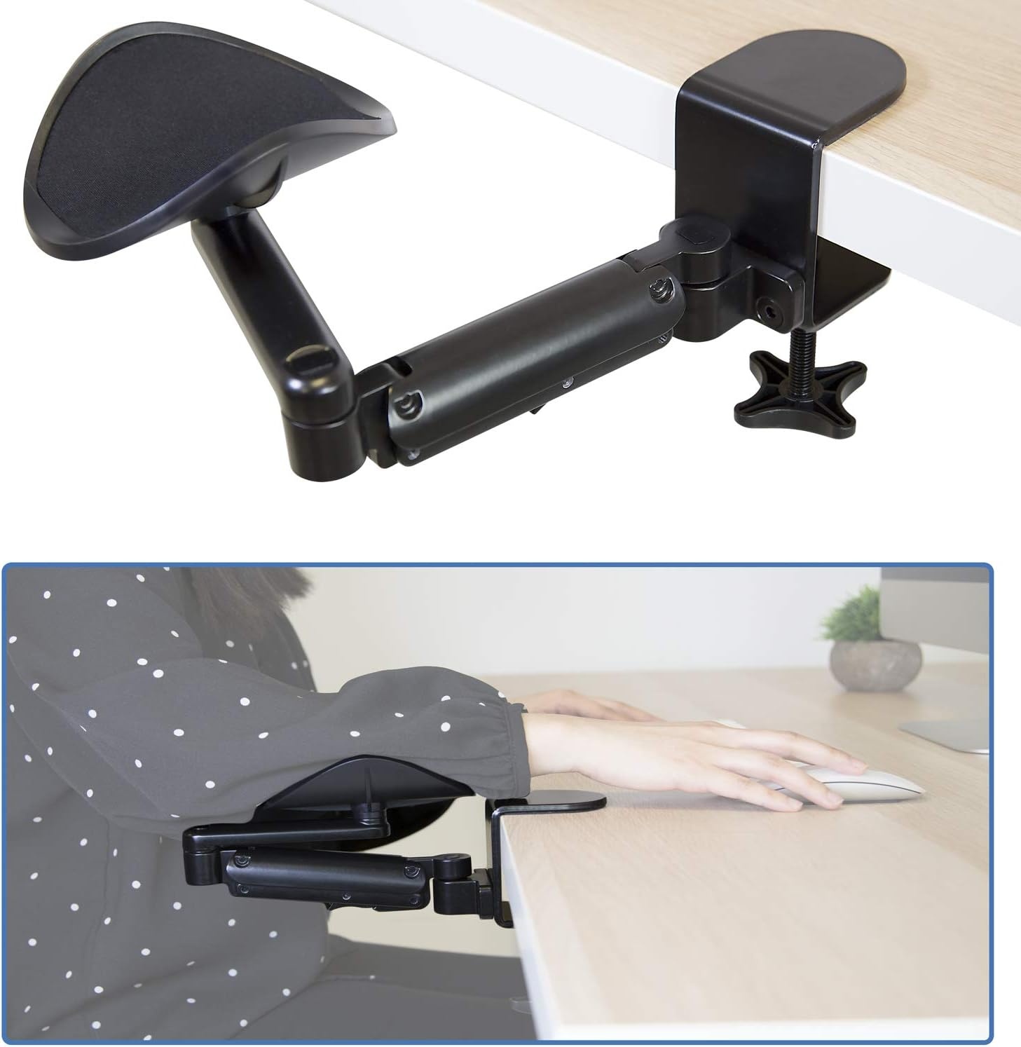image:imageMountIt Adjustable Arm Rest for Desk Ergonomic Elbow amp Forearm Support Height Adjustable Full Motion Rotating Desk Arm with ClampOn Base for Computer amp Keyboard Use Steel Construction MI7145