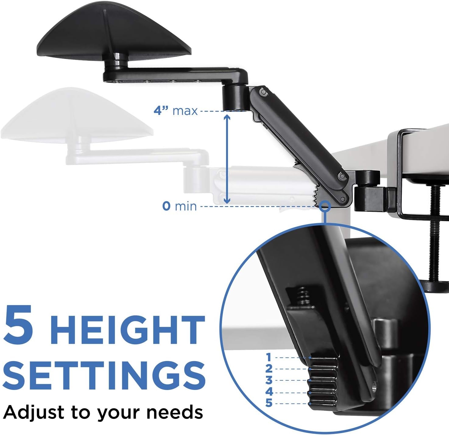 image:imageMountIt Adjustable Arm Rest for Desk Ergonomic Elbow amp Forearm Support Height Adjustable Full Motion Rotating Desk Arm with ClampOn Base for Computer amp Keyboard Use Steel Construction MI7145