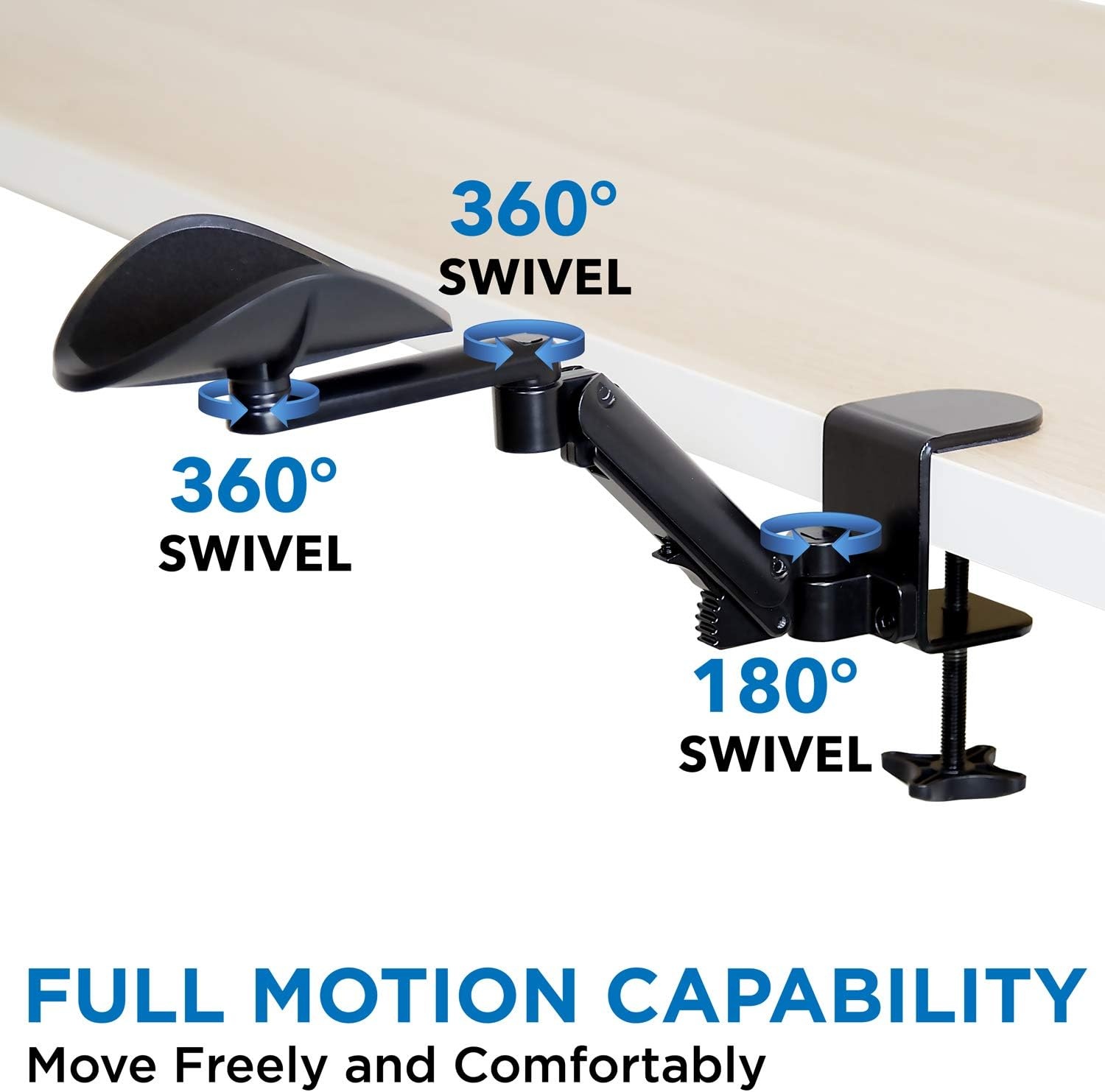 image:imageMountIt Adjustable Arm Rest for Desk Ergonomic Elbow amp Forearm Support Height Adjustable Full Motion Rotating Desk Arm with ClampOn Base for Computer amp Keyboard Use Steel Construction MI7145