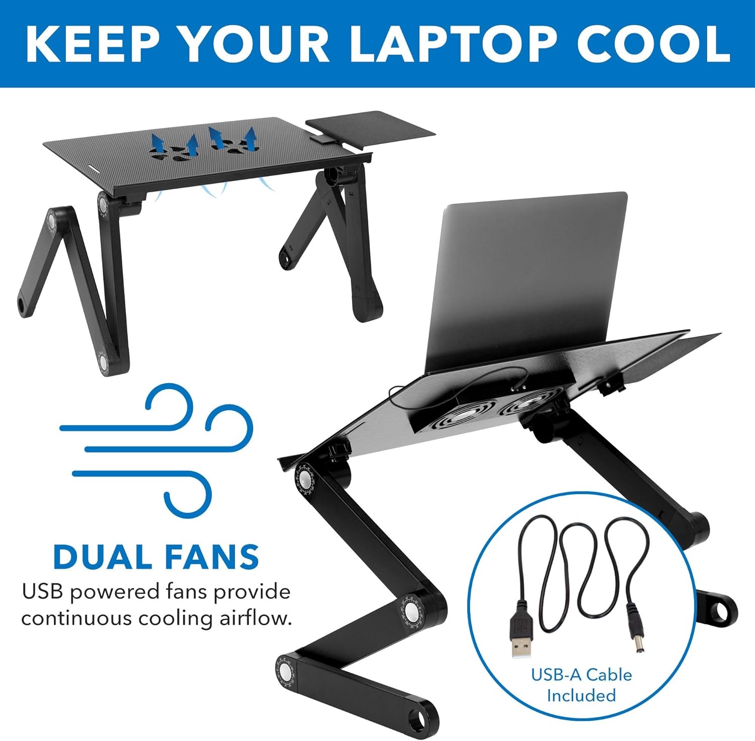 image:imageMountIt Adjustable Laptop Stand amp Lap Desk with USB Cooling Fans Large Aluminum Laptop Tray with Mouse Pad Portable SitStand Laptop Desk for Bed Couch amp Table