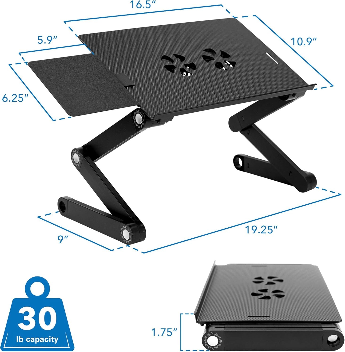 image:imageMountIt Adjustable Laptop Stand amp Lap Desk with USB Cooling Fans Large Aluminum Laptop Tray with Mouse Pad Portable SitStand Laptop Desk for Bed Couch amp Table