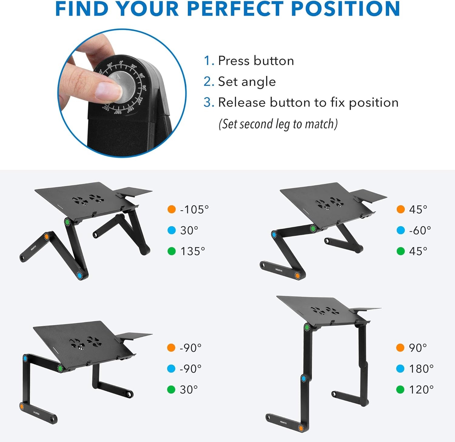 image:imageMountIt Adjustable Laptop Stand amp Lap Desk with USB Cooling Fans Large Aluminum Laptop Tray with Mouse Pad Portable SitStand Laptop Desk for Bed Couch amp Table