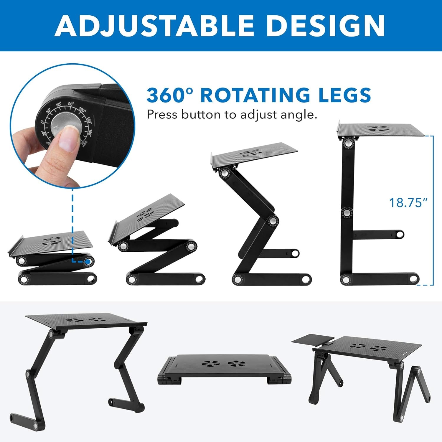 image:imageMountIt Adjustable Laptop Stand amp Lap Desk with USB Cooling Fans Large Aluminum Laptop Tray with Mouse Pad Portable SitStand Laptop Desk for Bed Couch amp Table