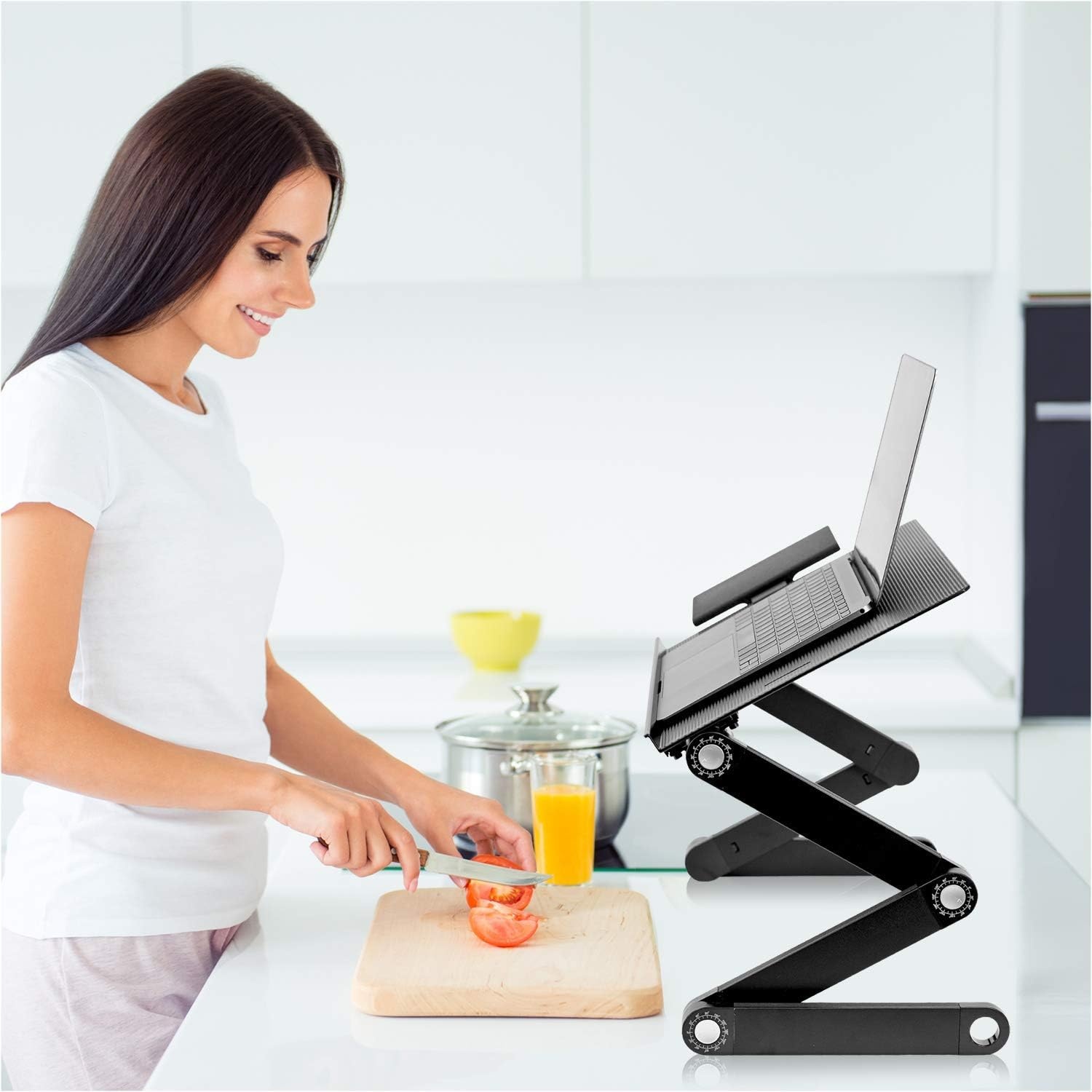 image:imageMountIt Adjustable Laptop Stand amp Lap Desk with USB Cooling Fans Large Aluminum Laptop Tray with Mouse Pad Portable SitStand Laptop Desk for Bed Couch amp Table