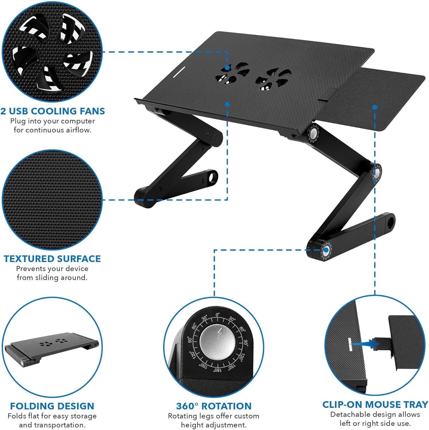 image:imageMountIt Adjustable Laptop Stand amp Lap Desk with USB Cooling Fans Large Aluminum Laptop Tray with Mouse Pad Portable SitStand Laptop Desk for Bed Couch amp Table
