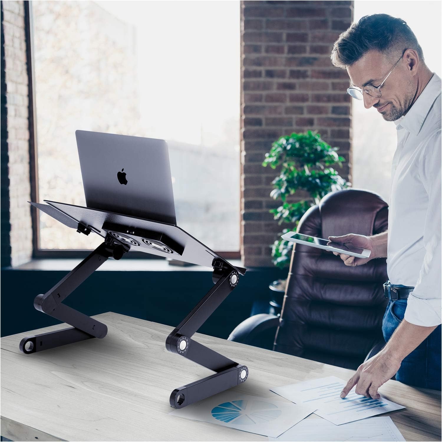 image:imageMountIt Adjustable Laptop Stand amp Lap Desk with USB Cooling Fans Large Aluminum Laptop Tray with Mouse Pad Portable SitStand Laptop Desk for Bed Couch amp Table