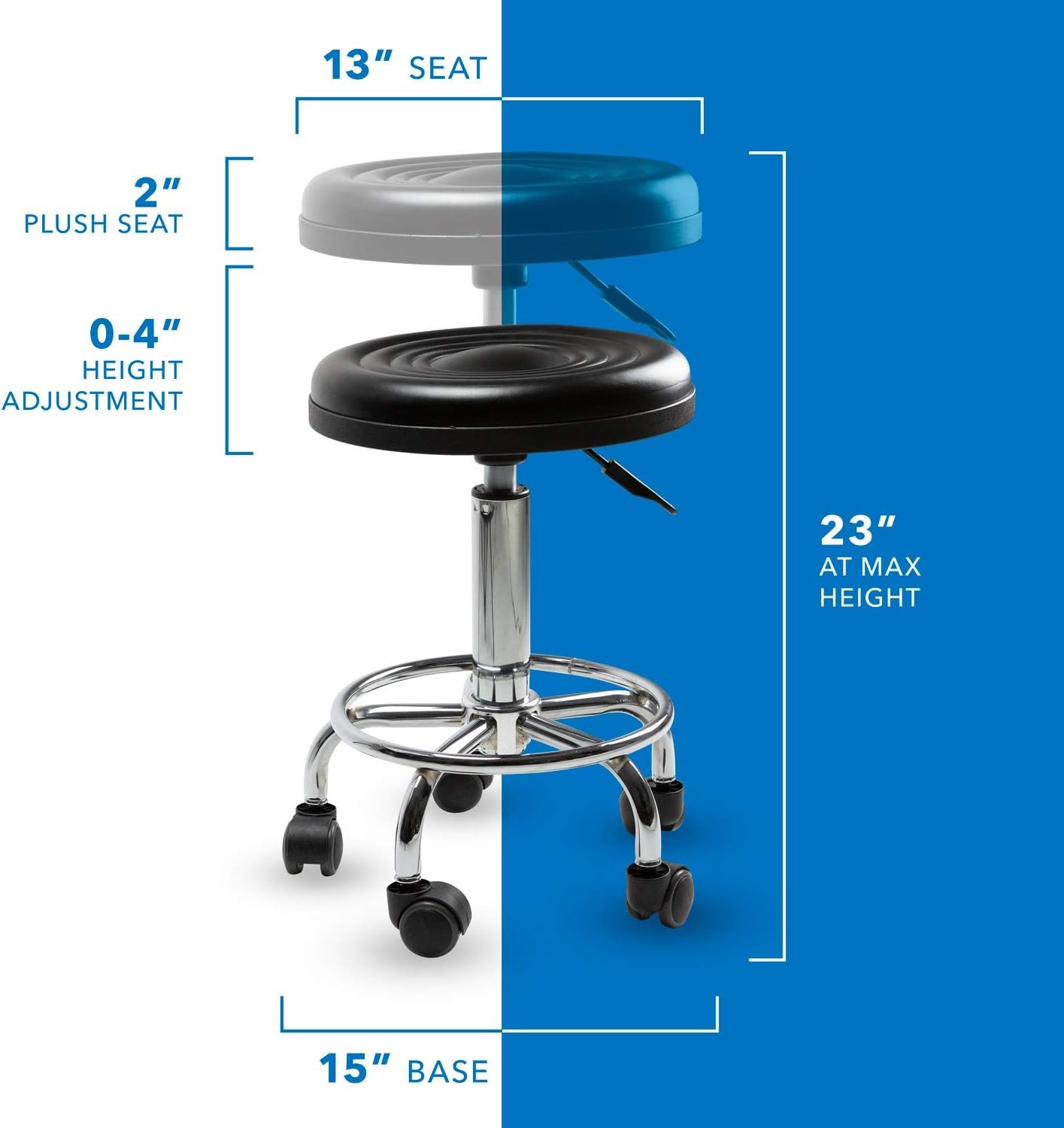 image:imageMountIt Adjustable Rolling Stool with Wheels Swivel Backless Doctor Stool Hydraulic Seat for Salon Spa Tattoo Garage Medical Office Desk 181 to 236 Height 250 lb Capacity Black