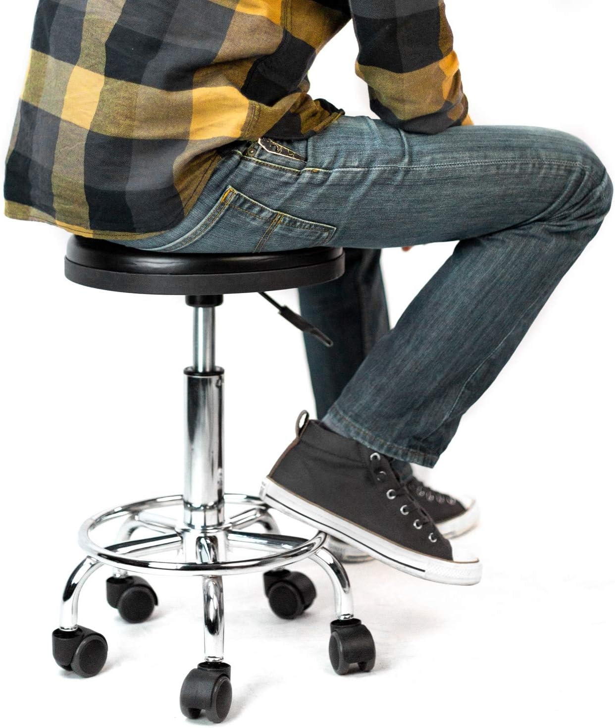 image:imageMountIt Adjustable Rolling Stool with Wheels Swivel Backless Doctor Stool Hydraulic Seat for Salon Spa Tattoo Garage Medical Office Desk 181 to 236 Height 250 lb Capacity Black