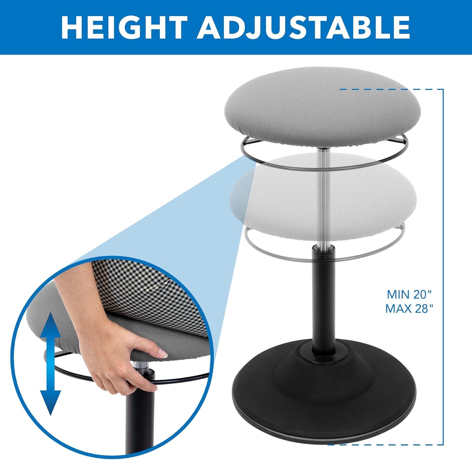 image:imageMountIt Height Adjustable Wobble Stool Ergonomic Standing Desk Chair for Office Wobble Stools for Classroom Seating Ergonomic Stools 360 Swivel amp Rocking Motion Foam Padded NonSlip in Black